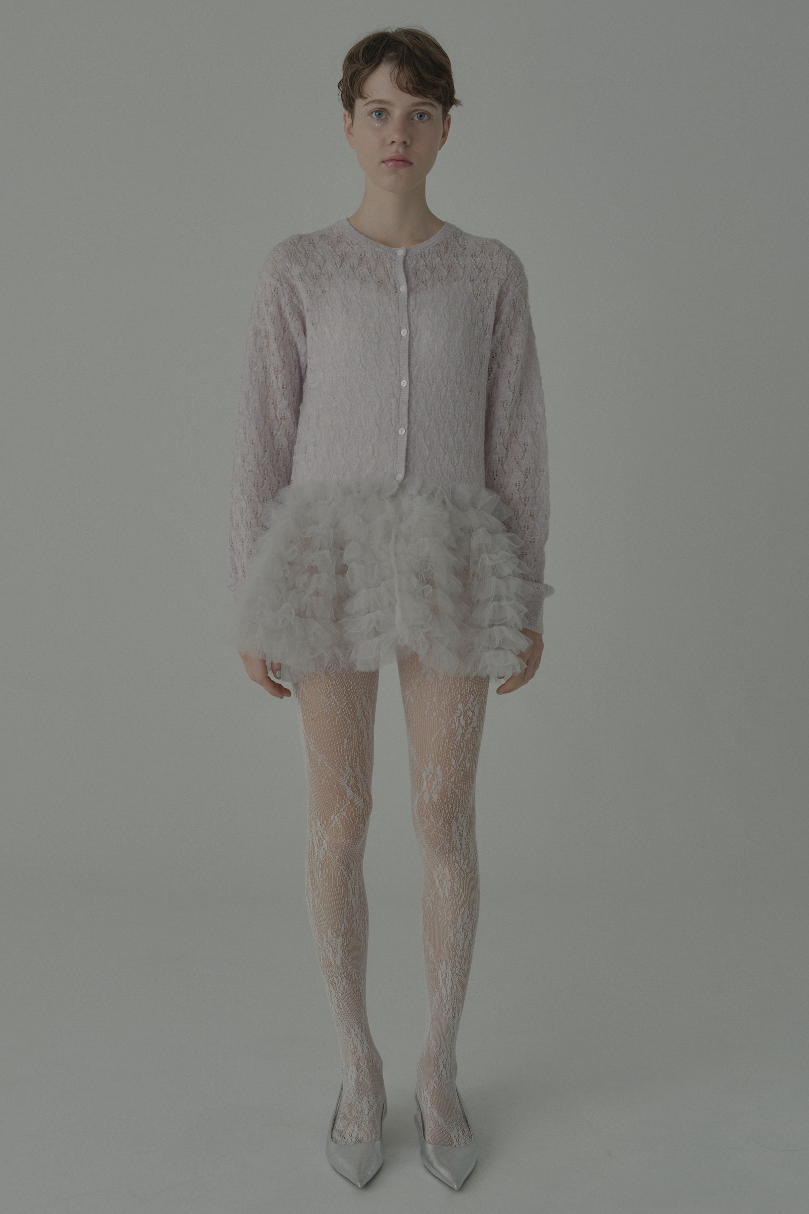 HONEY MI HONEY｜sheer mohair tulle peplum cardigan