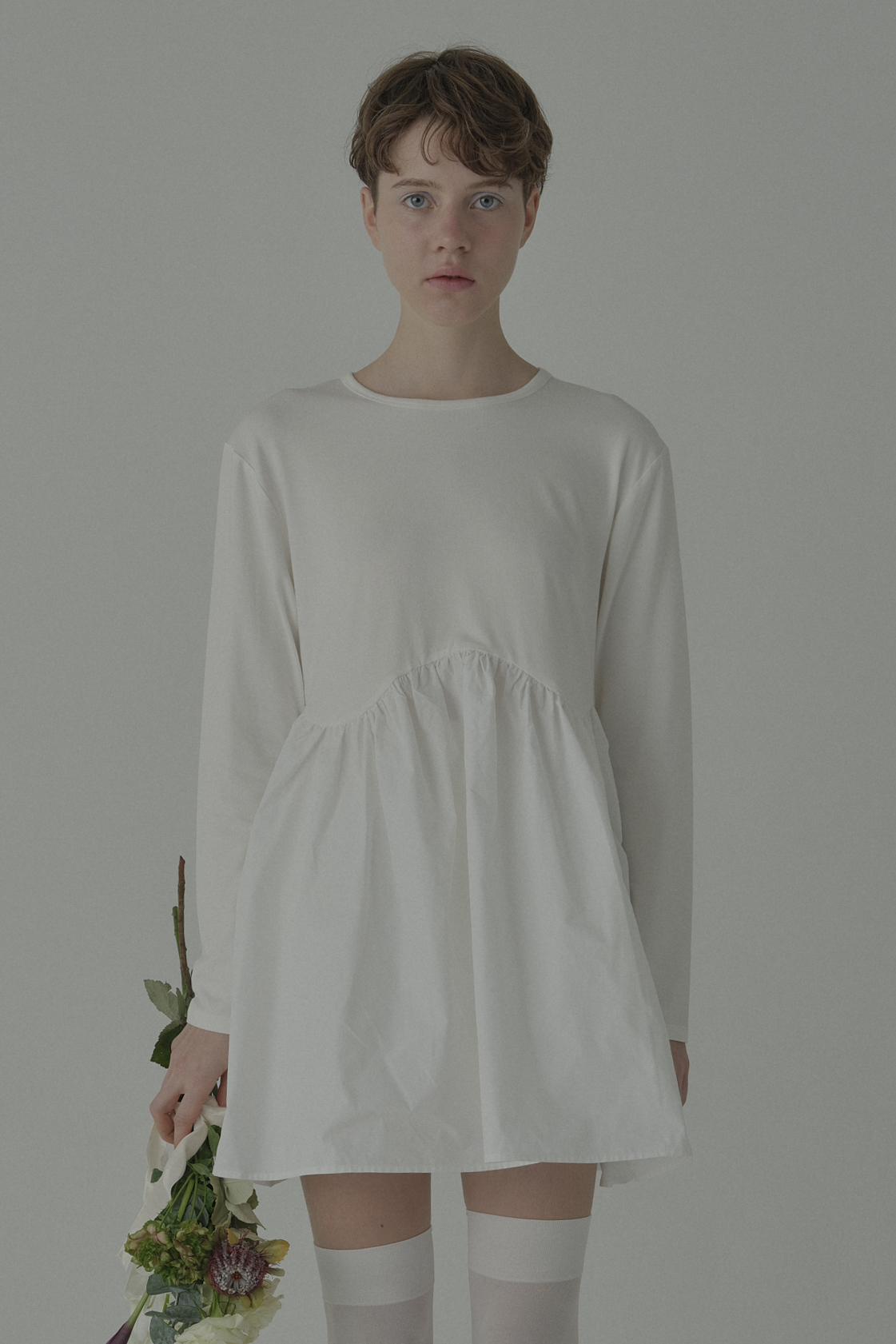 【HONEY MI HONEY】taffeta frill long t-shirt