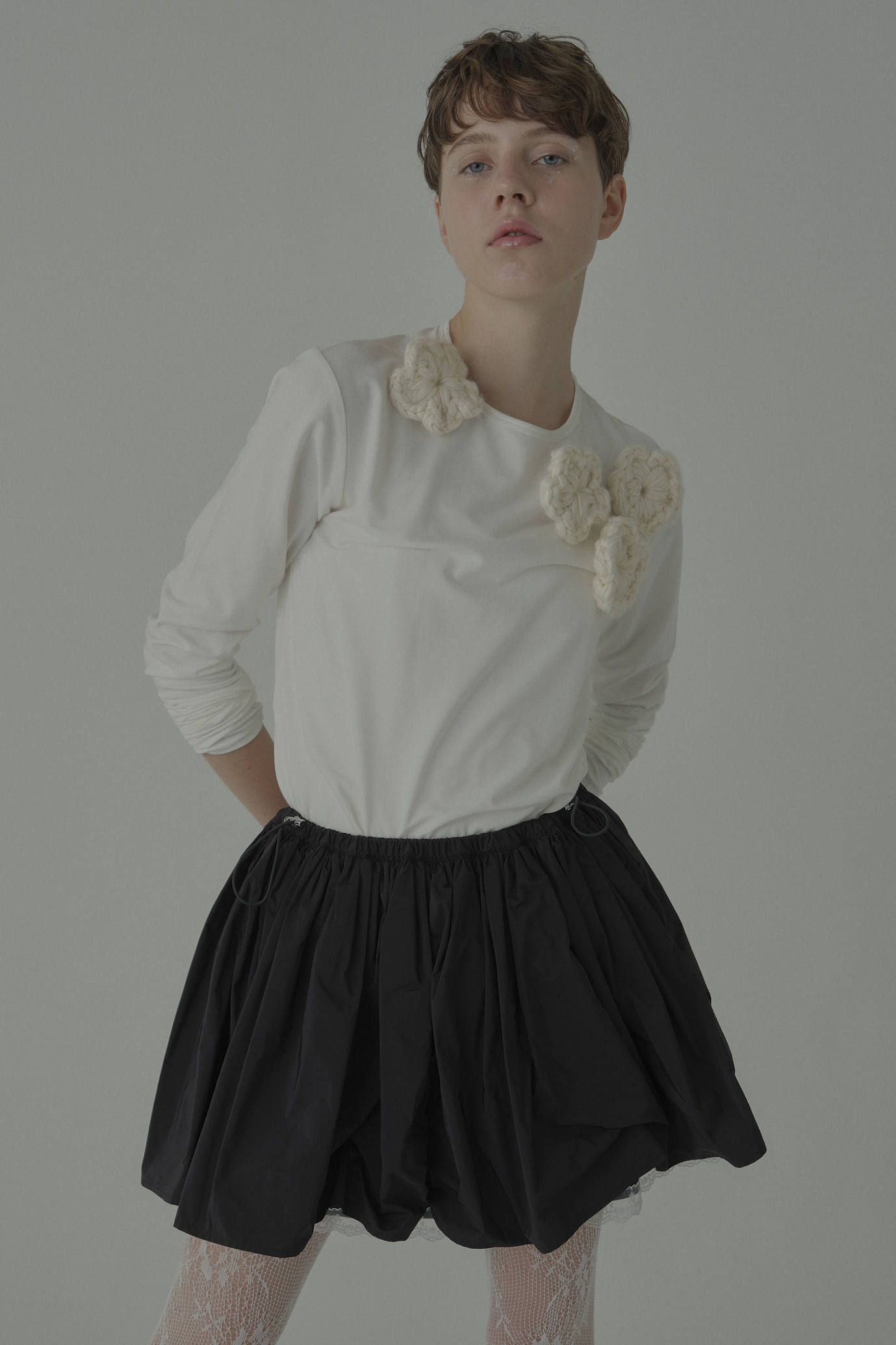 HONEY MI HONEY｜flower long t-shirt｜フラワーニットフラワーロングT
