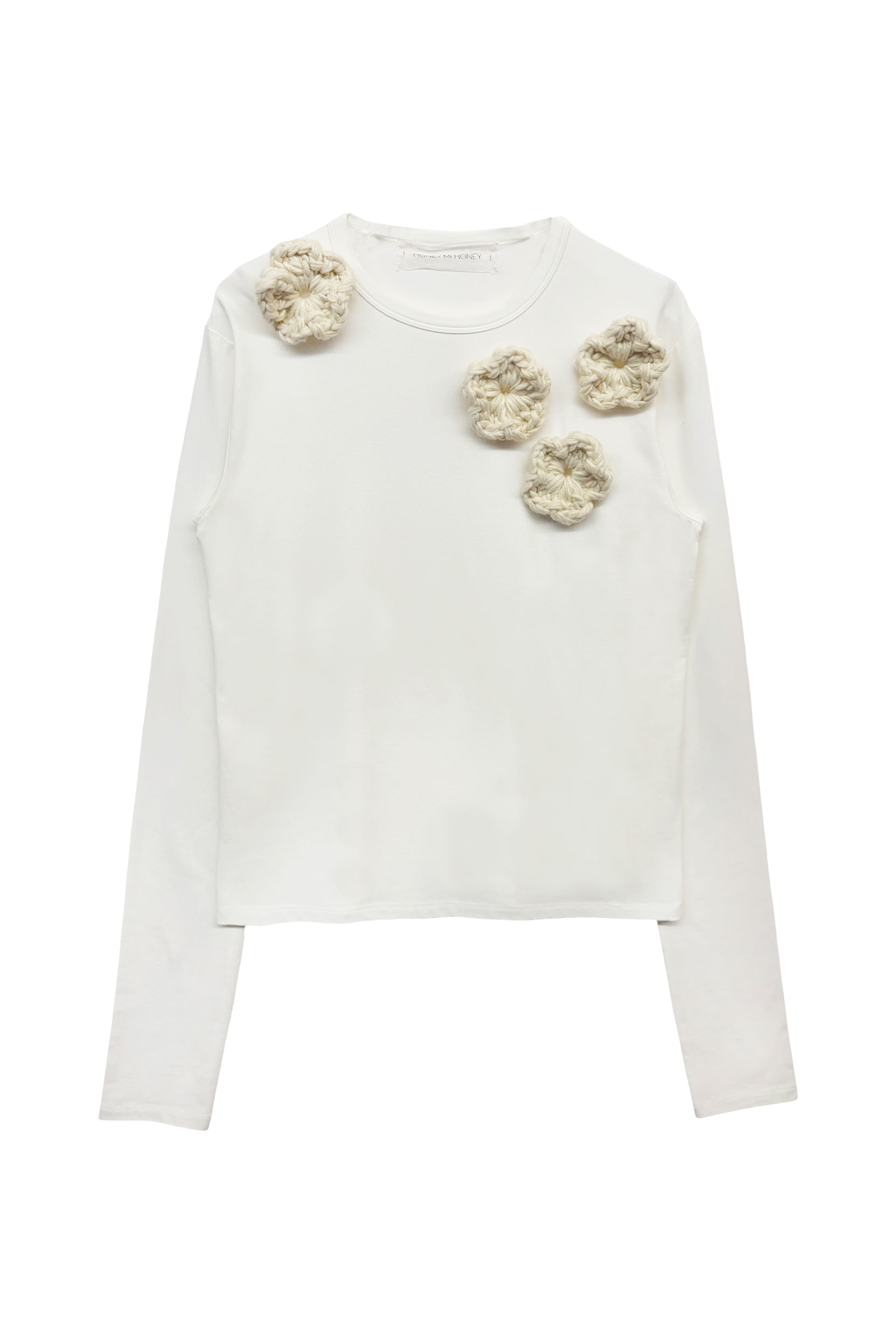 HONEY MI HONEY｜flower long t-shirt｜フラワーニットフラワーロングT