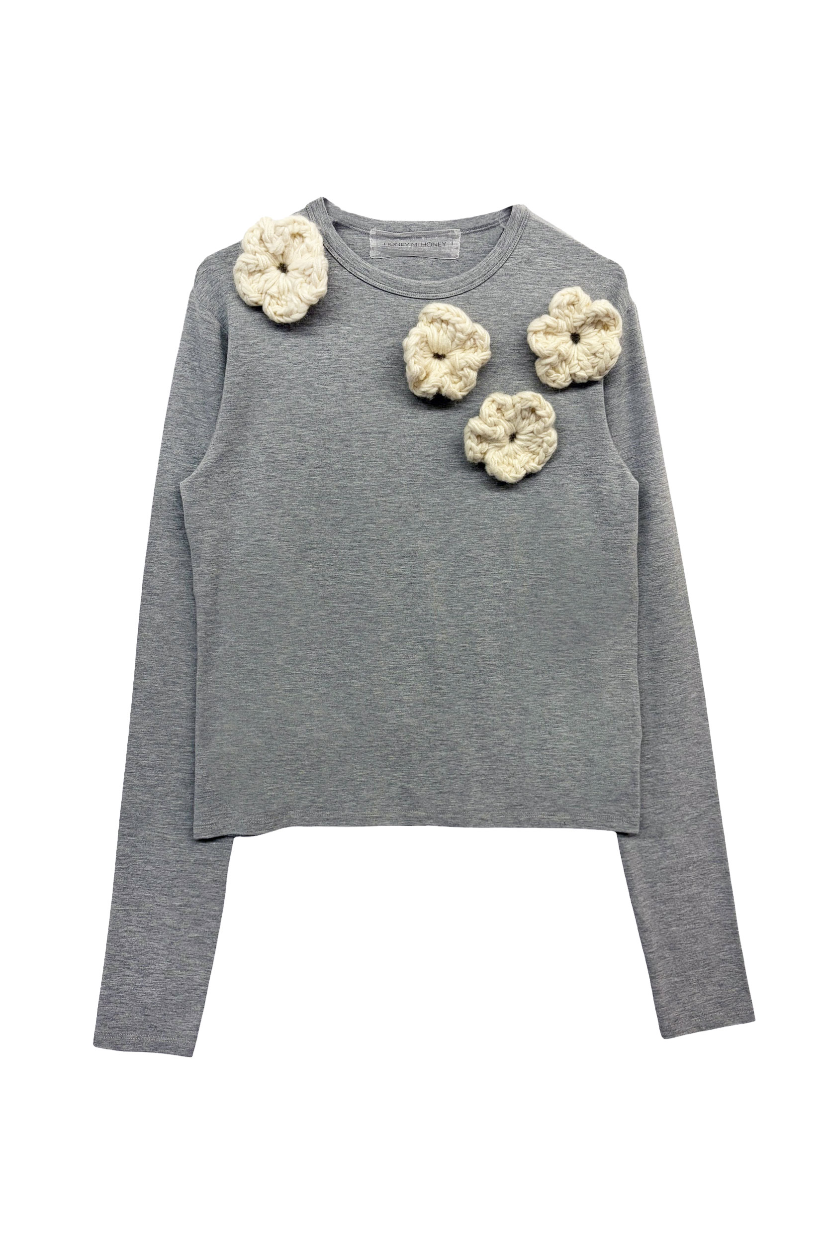 HONEY MI HONEY｜flower long t-shirt｜フラワーニットフラワーロングT