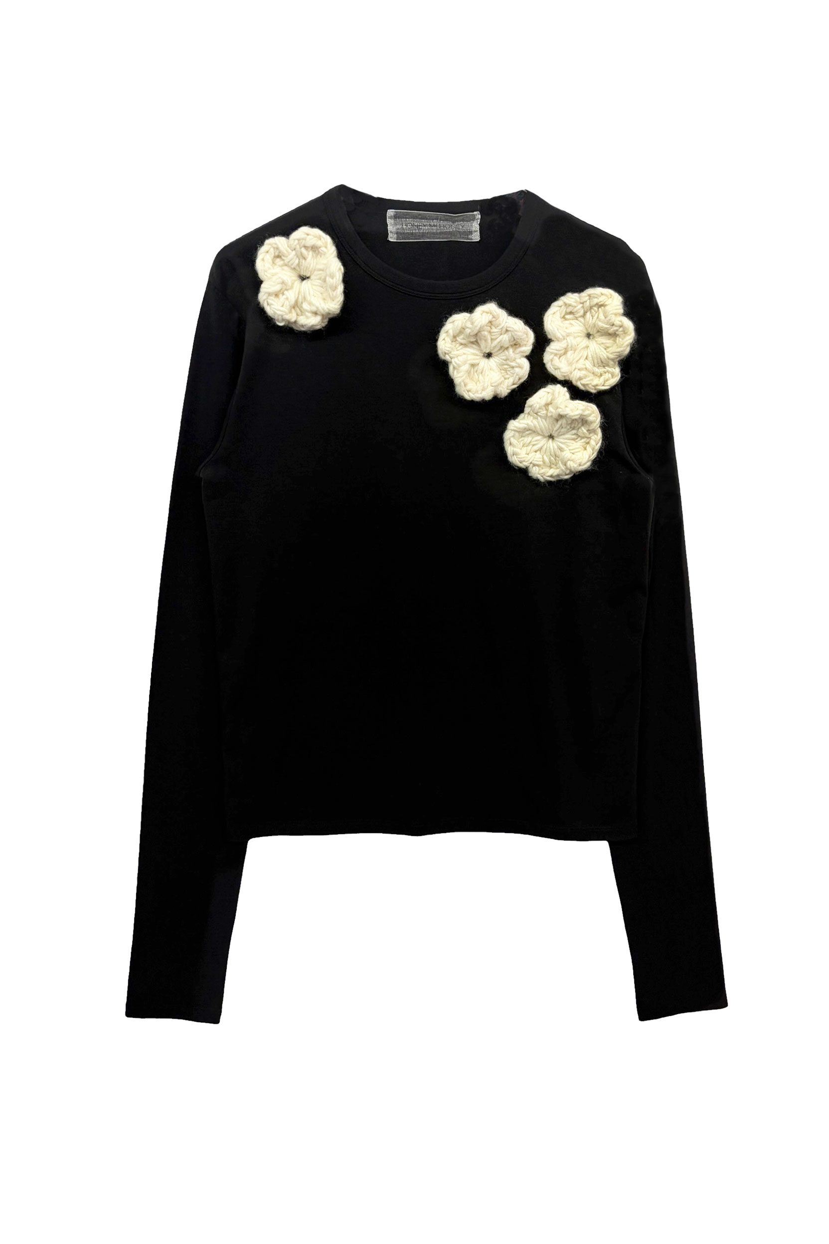 HONEY MI HONEY｜flower long t-shirt｜フラワーニットフラワーロングT