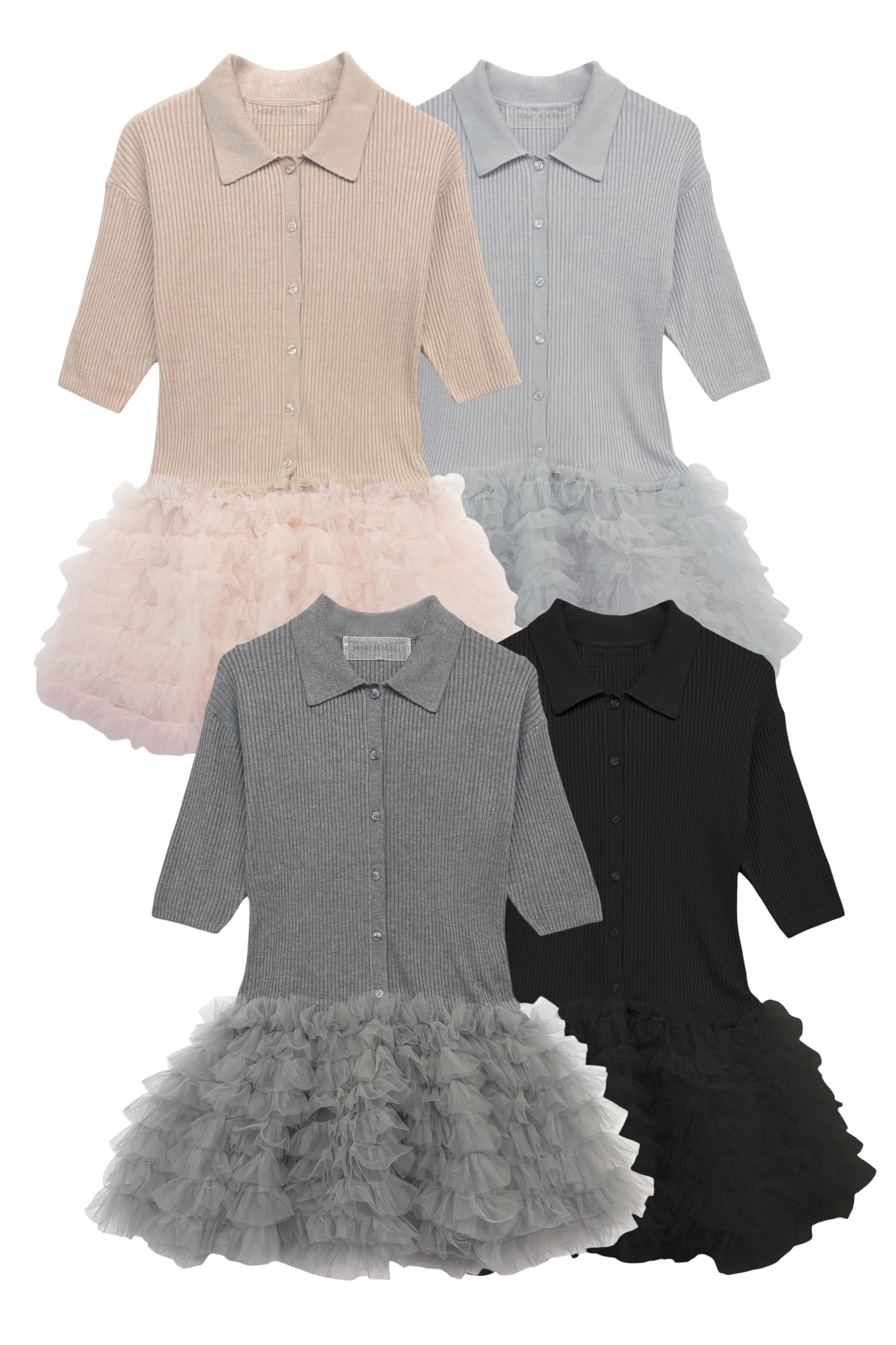 【HONEY MI HONEY】tulle peplum short sleeve cardigan