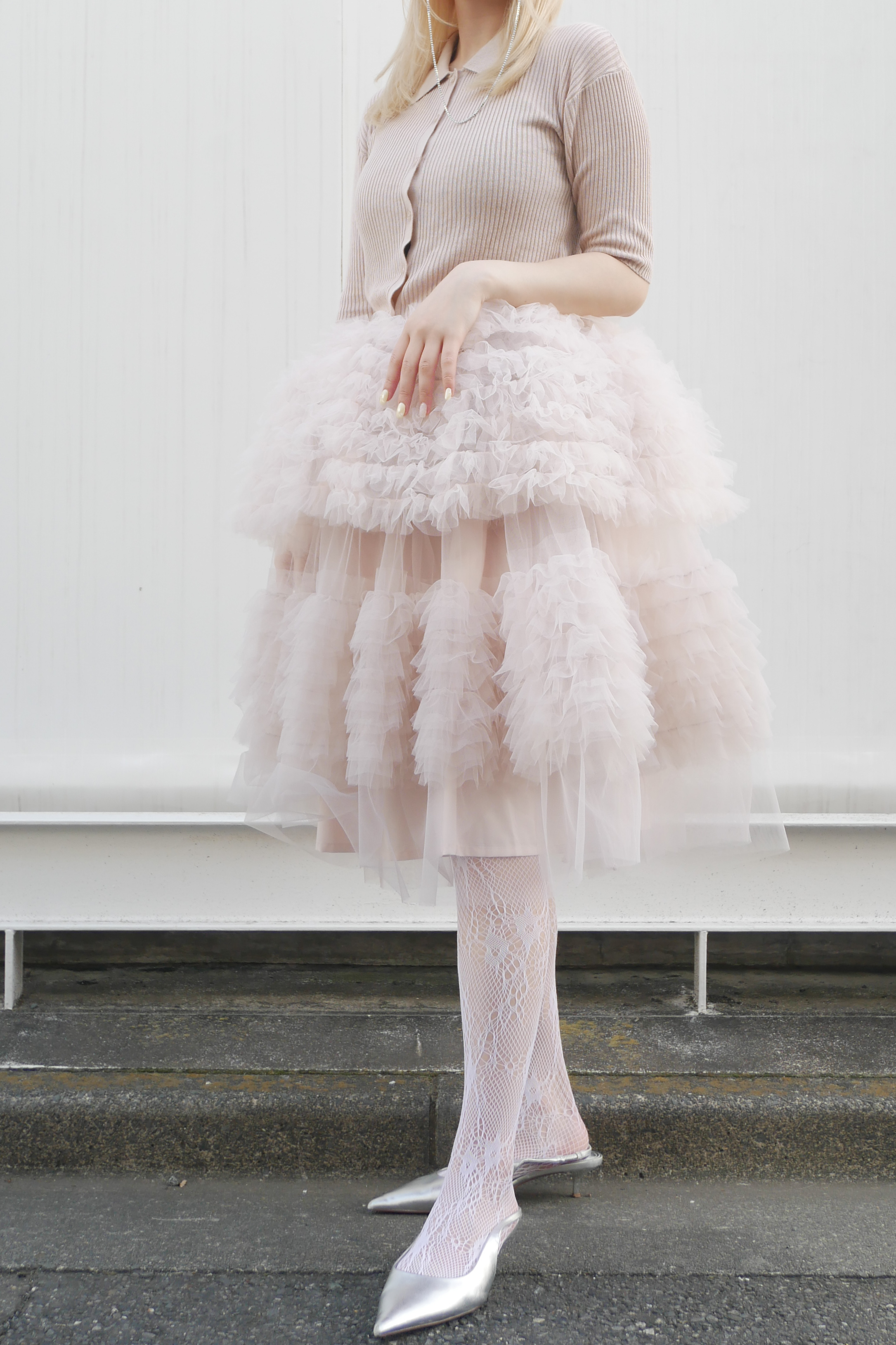 HONEY MI HONEY】tulle peplum short sleeve cardigan HONEY.MALL