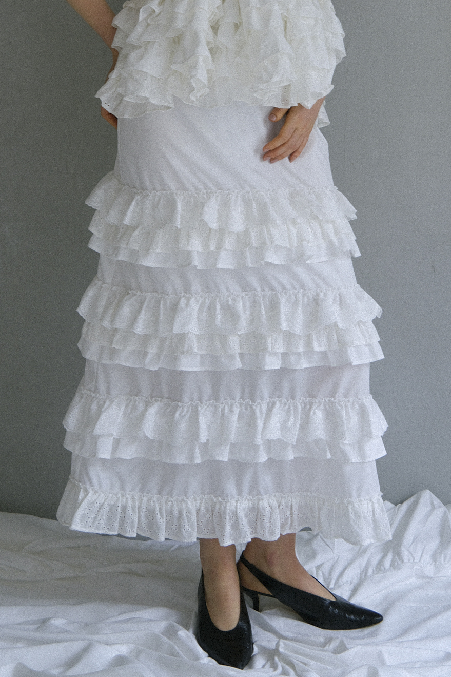【HONEY MI HONEY】cotton lace tiered long skirt