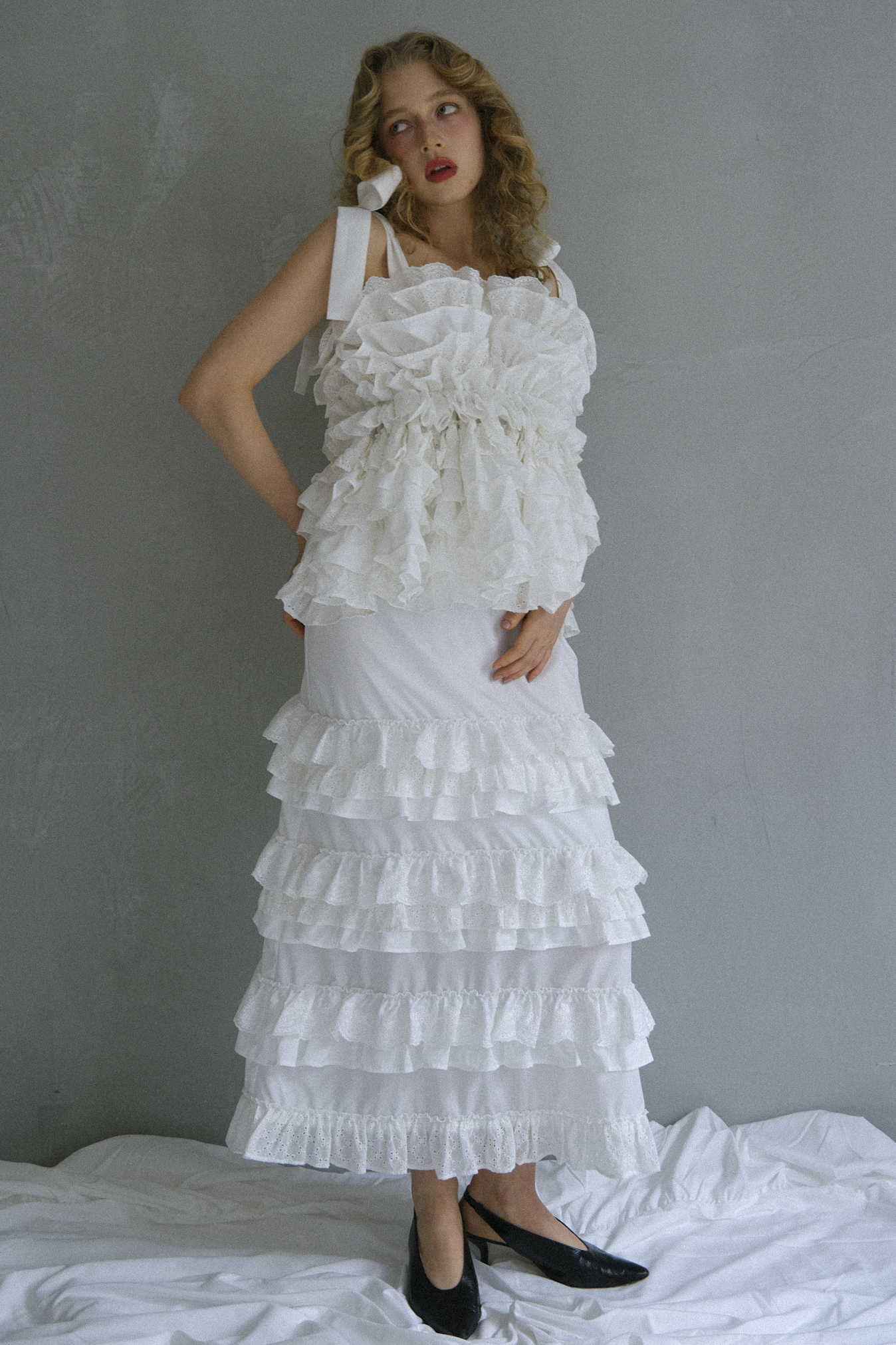 cotton lace tiered long skirt | HONEY MI HONEY