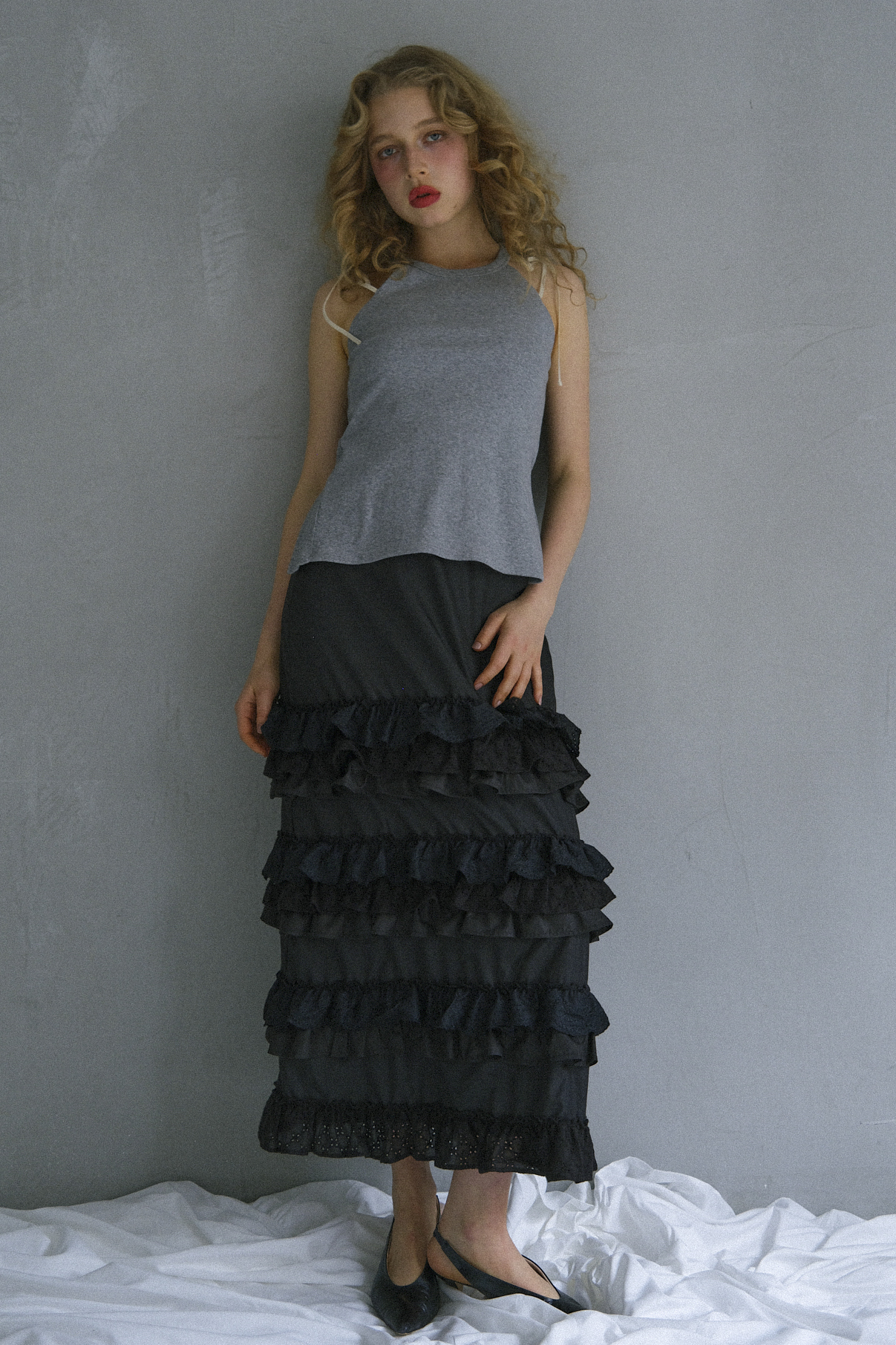 cotton lace tiered long skirt | HONEY MI HONEY