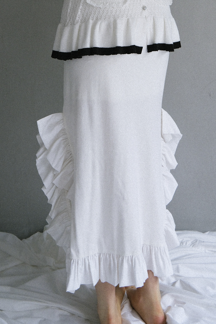 【HONEY MI HONEY】rib frill long skirt