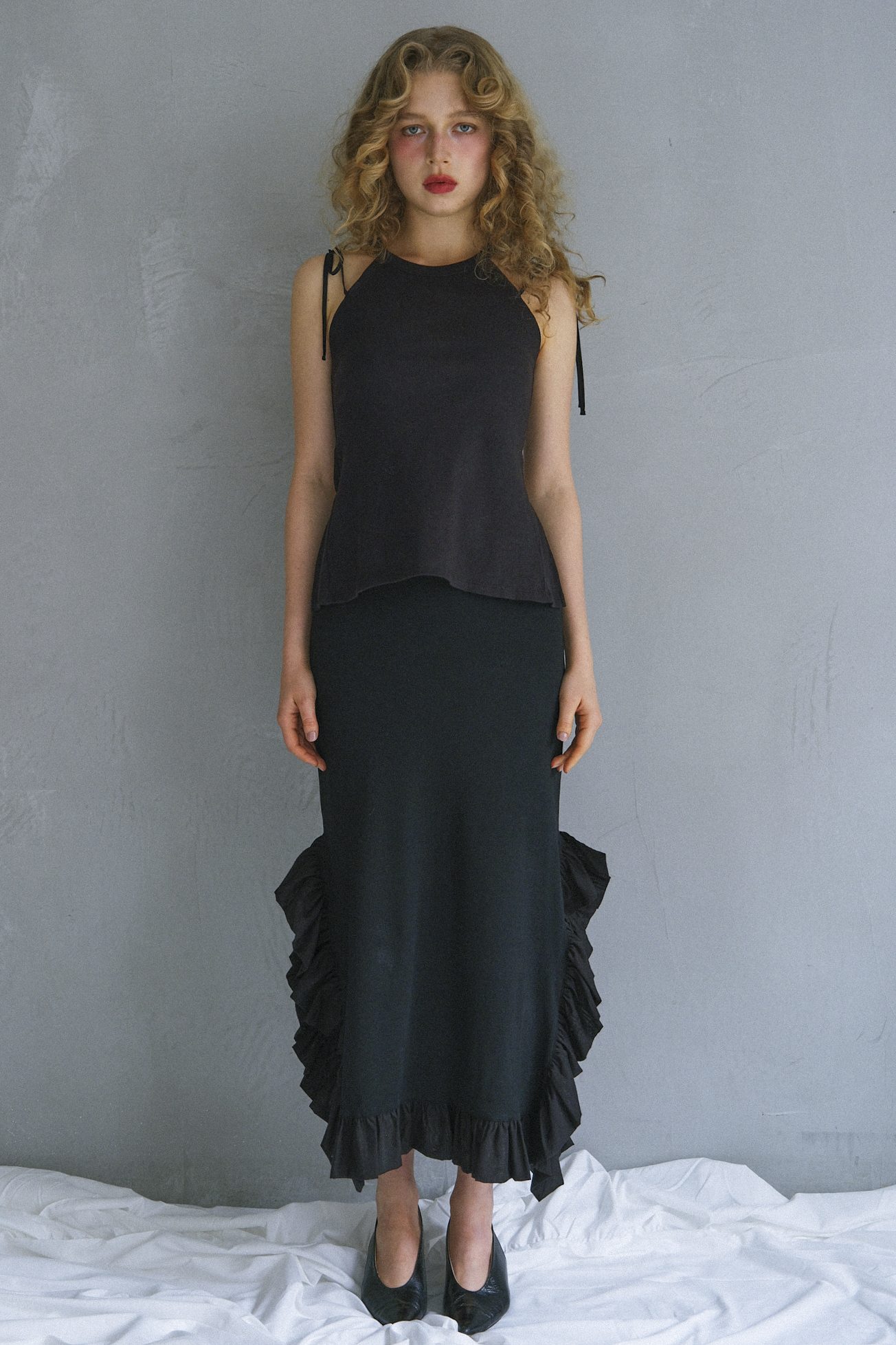 rib frill long skirt | HONEY MI HONEY