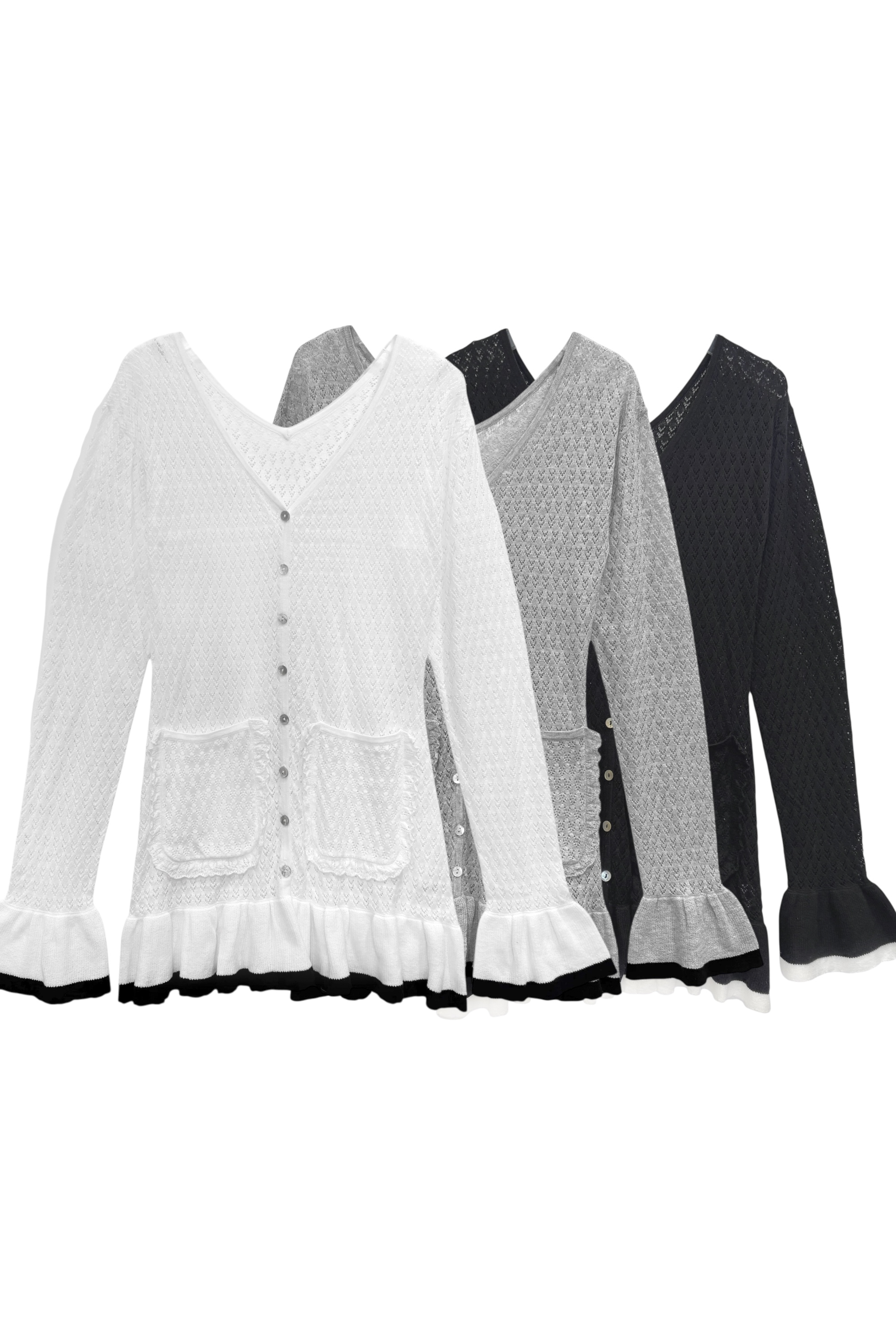 crochet frill knit tunic cardigan | HONEY MI HONEY