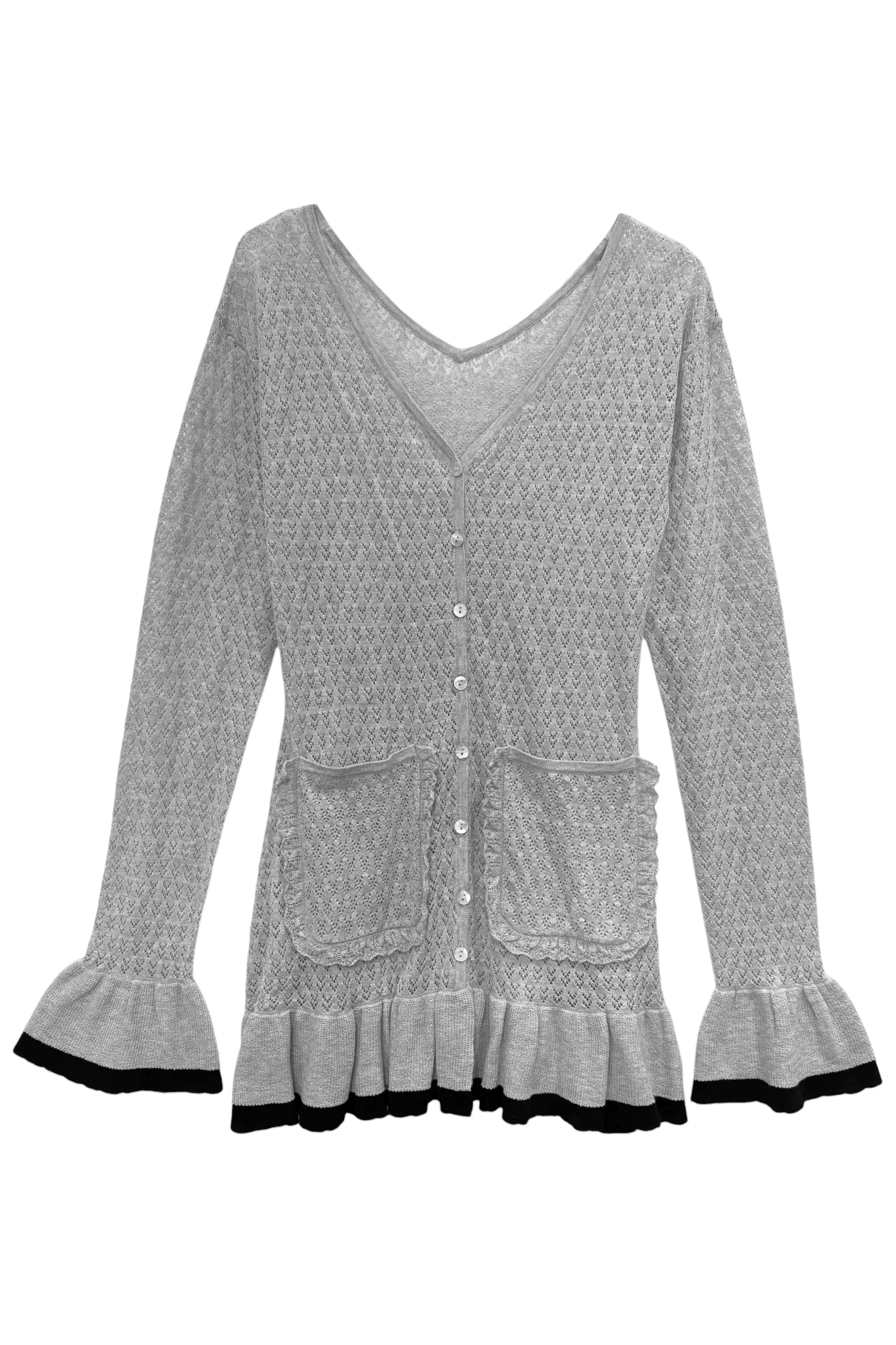 crochet frill knit tunic cardigan | HONEY MI HONEY