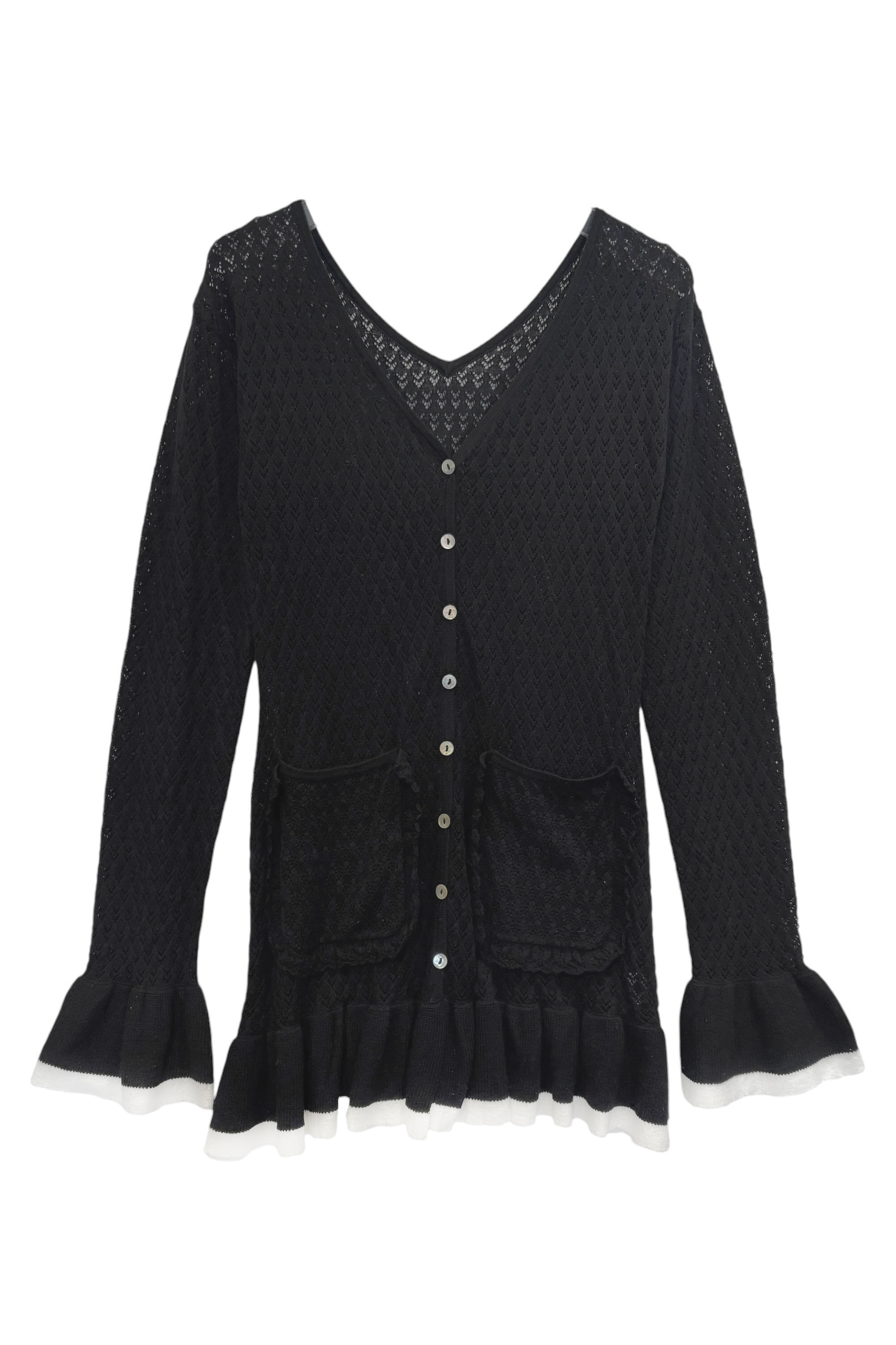 crochet frill knit tunic cardigan | HONEY MI HONEY
