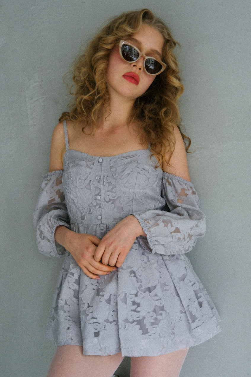 【HONEY MI HONEY】rose jacquard puff tunic