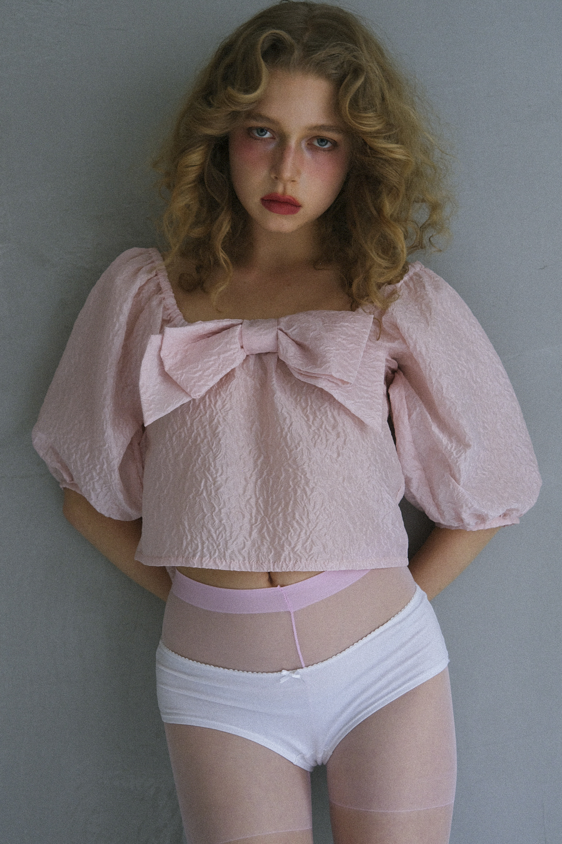 jacquard ribbon puff blouse | HONEY MI HONEY
