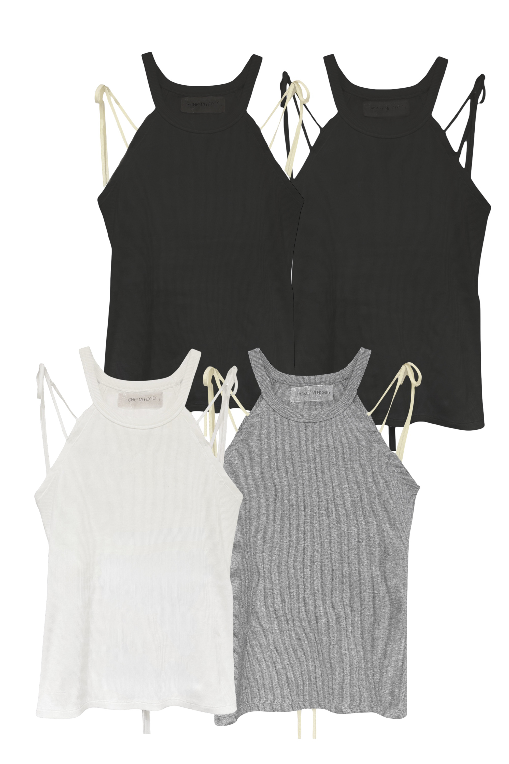 rib ribbon halter tops | HONEY MI HONEY