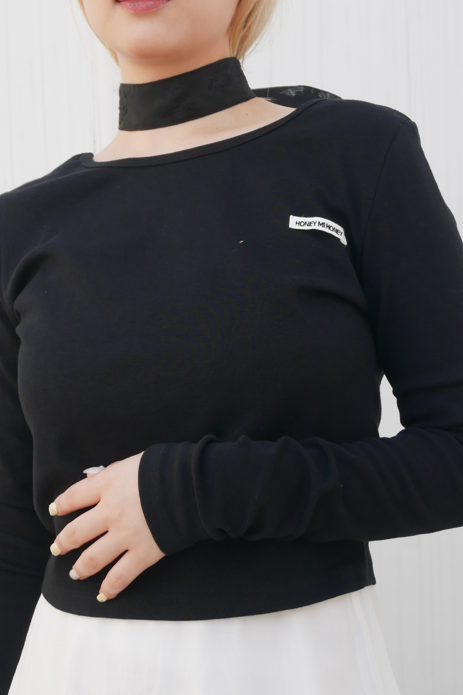 HONEY MI HONEY】honey logo cropped long t-shirt HONEY.MALL
