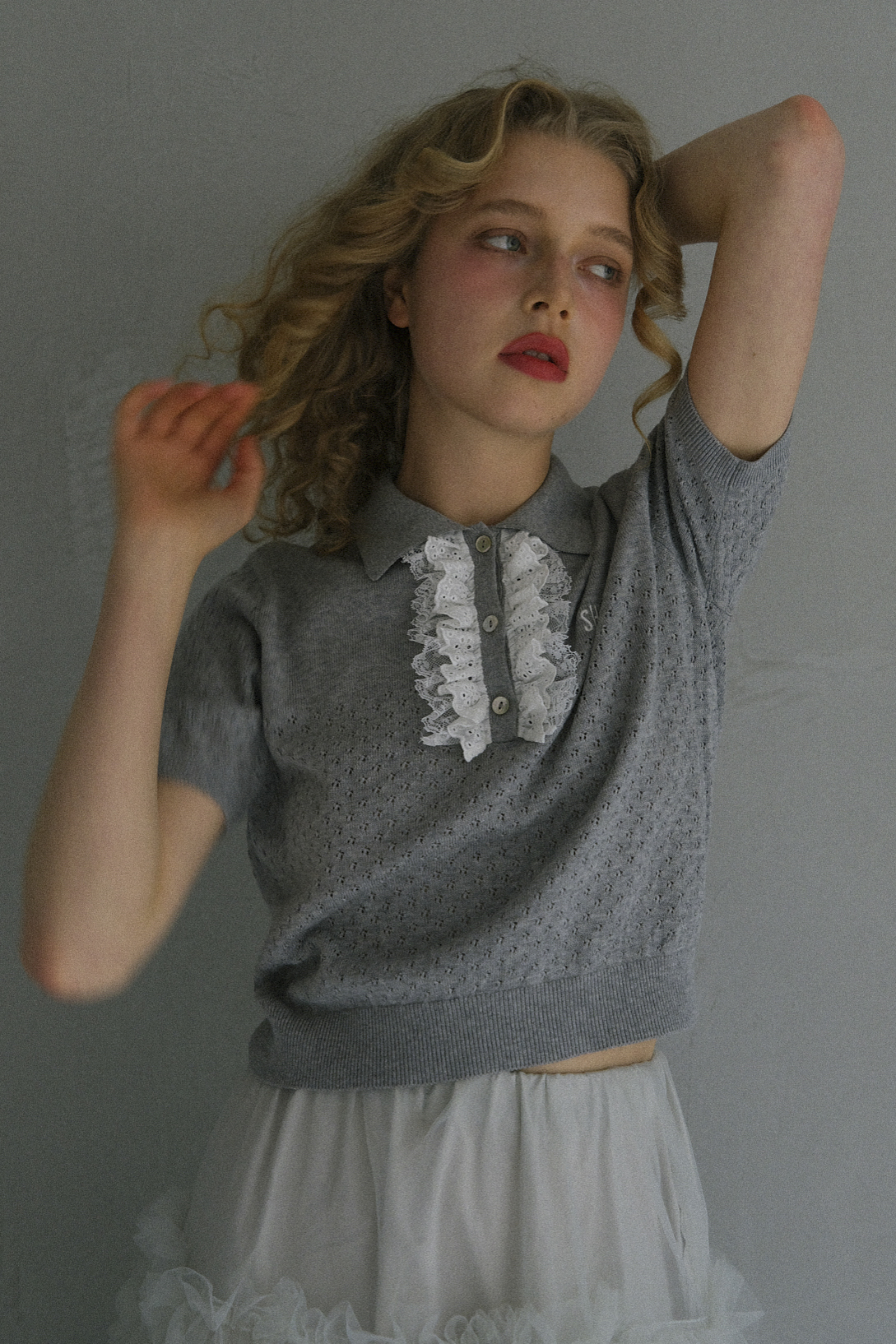 SOWAコラボ】lace frill knit polo | HONEY MI HONEY