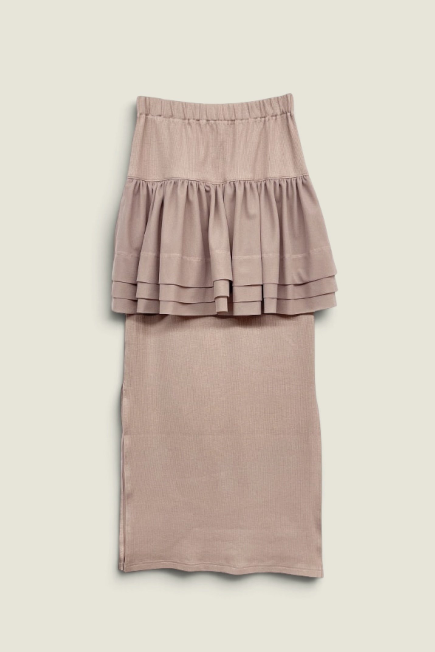 【HONEY MI HONEY】rib chiffon frill tight skirt