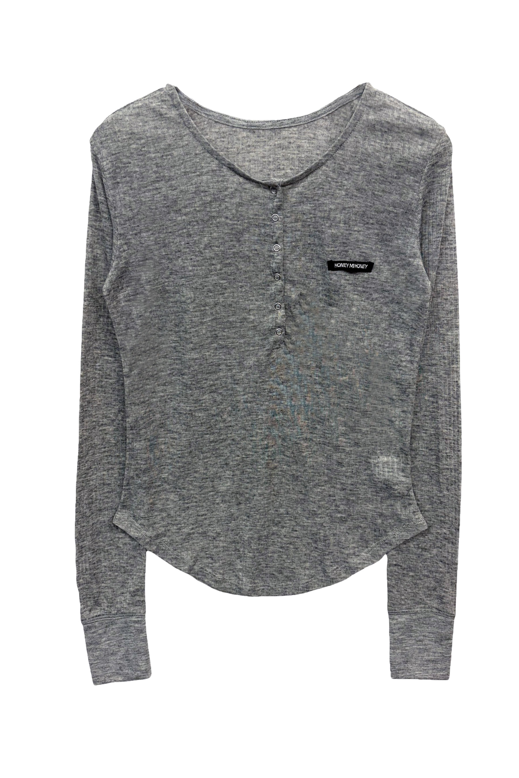 HONEY MI HONEY】sheer teleco henley neck tops HONEY.MALL