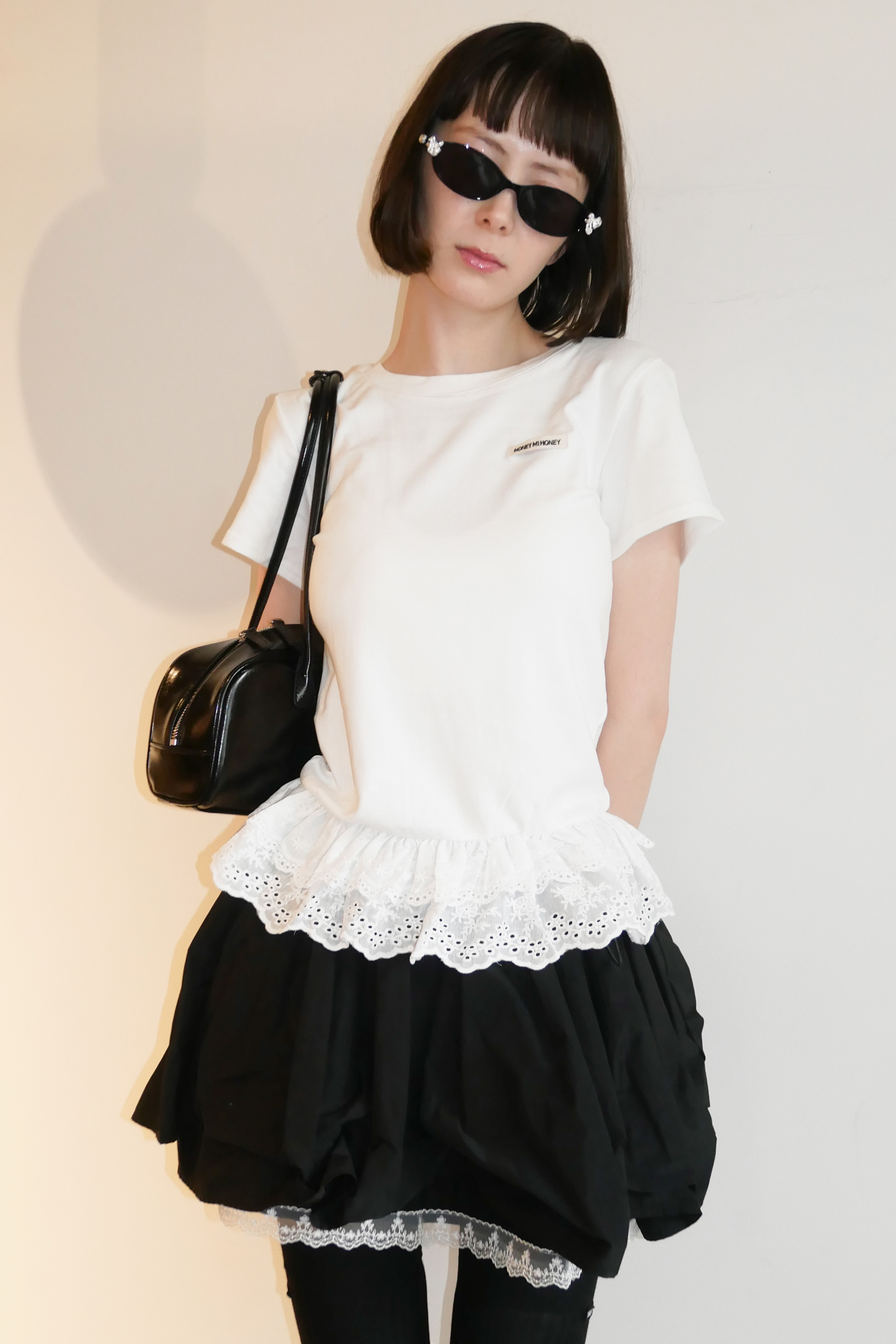 HONEY MI HONEY｜taffeta layered drape mini skirt