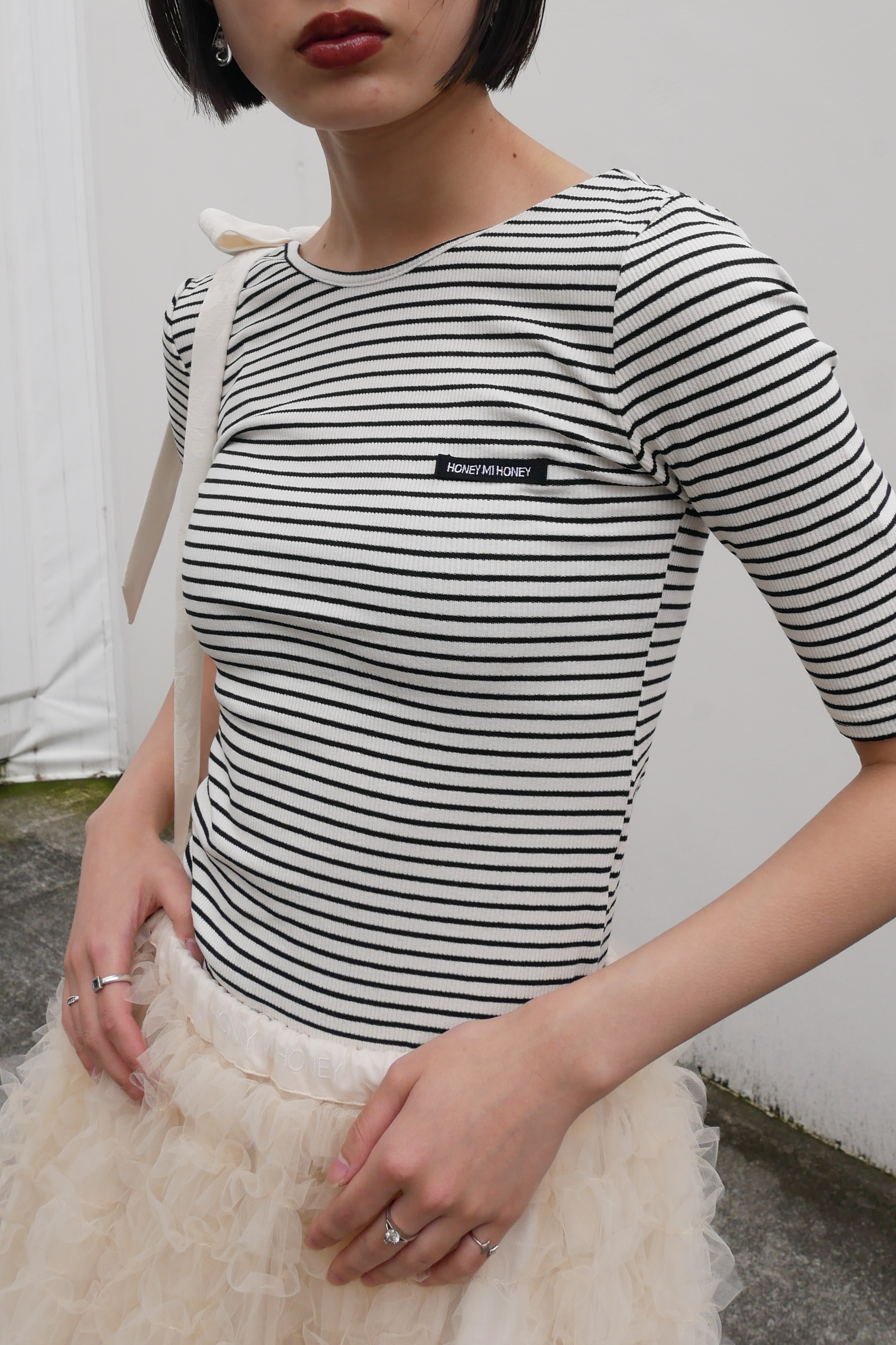 【HONEY MI HONEY】back open rib tops