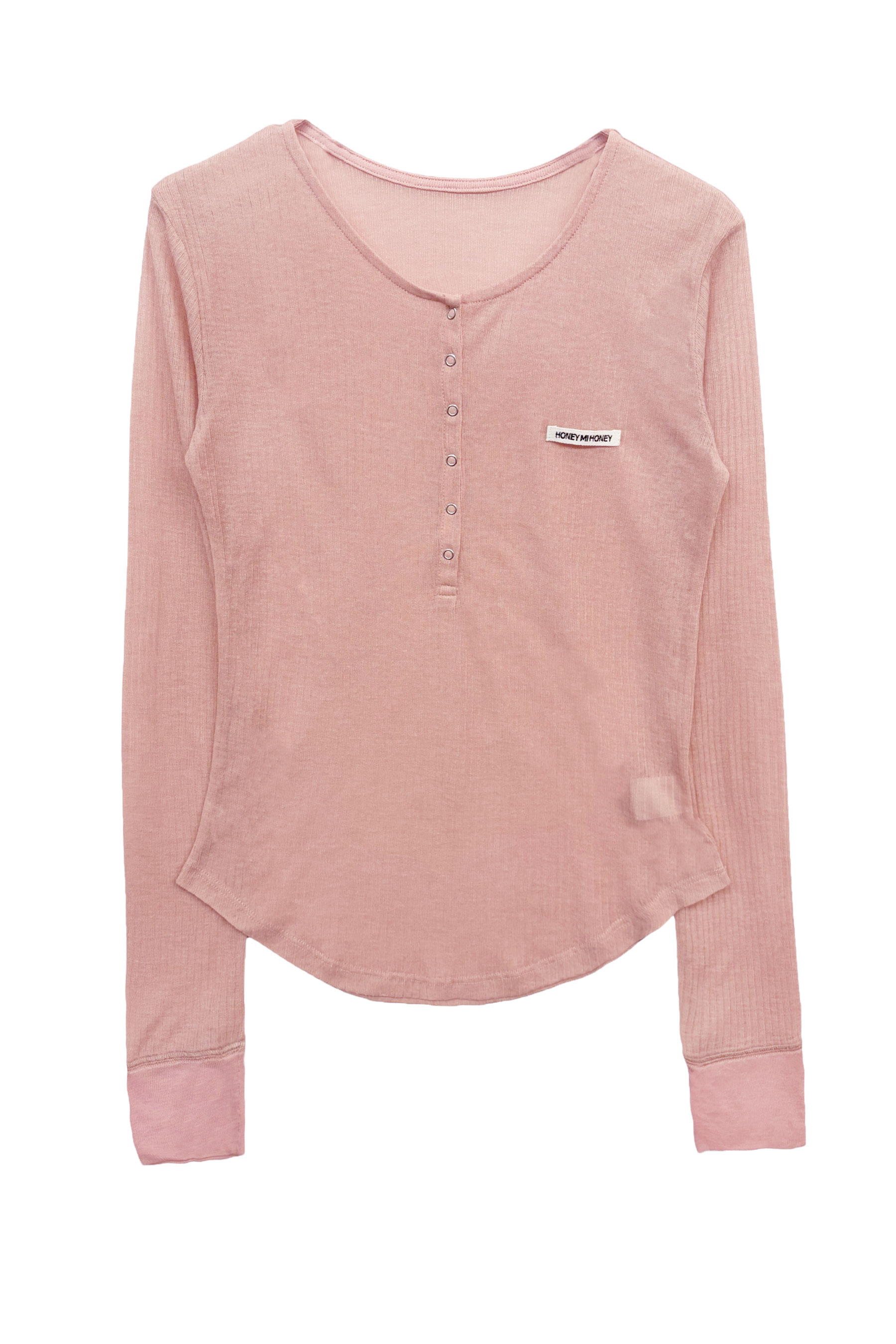 HONEY MI HONEY】sheer teleco henley neck tops HONEY.MALL