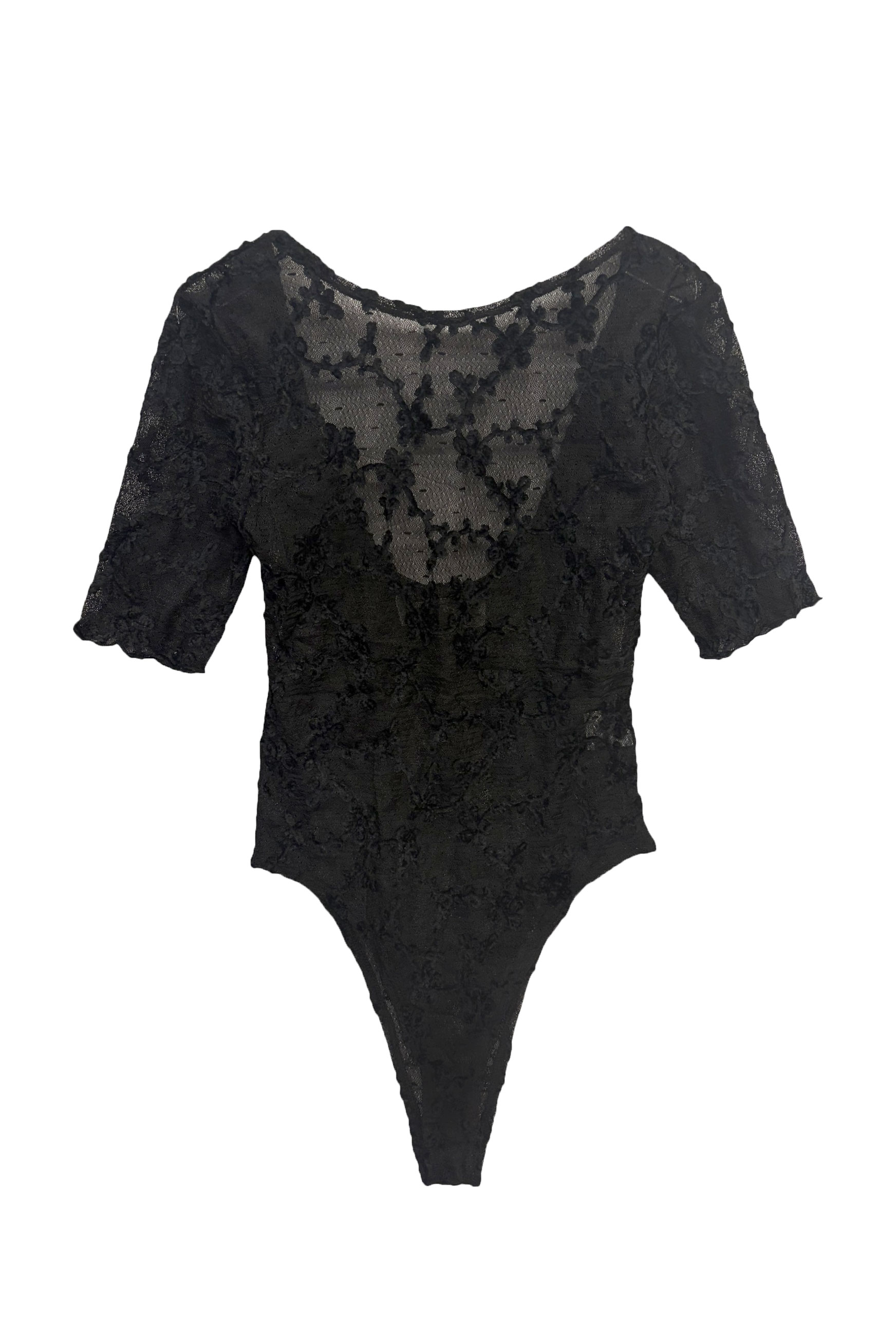 molle embroidery lace short sleeve body suit | HONEY MI HONEY