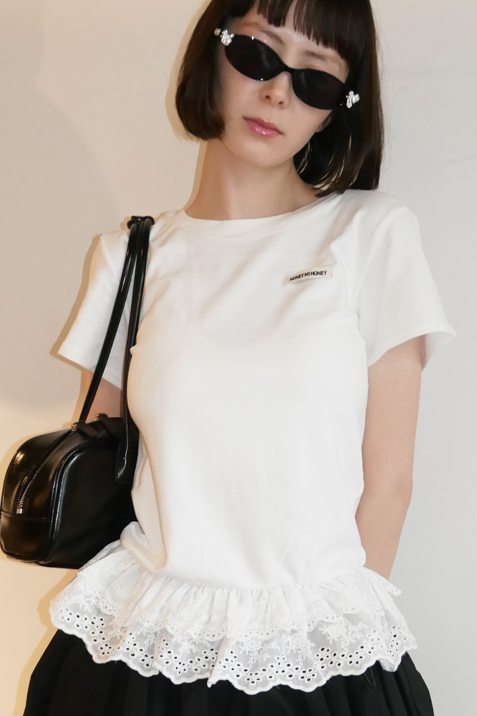 【HONEY MI HONEY】cotton lace frill t-shirt