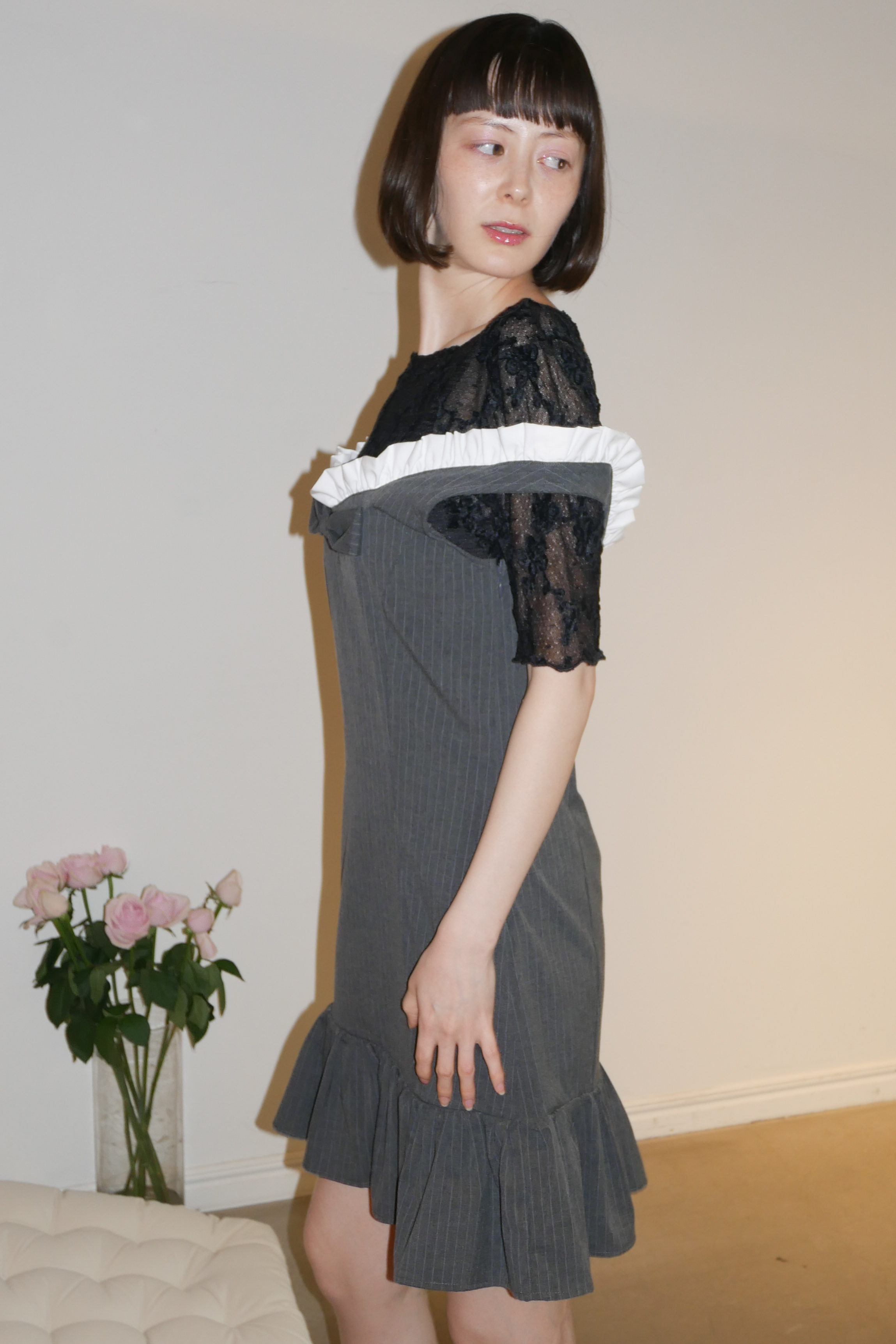 HONEY MI HONEY】molle embroidery lace short sleeve body suit HONEY