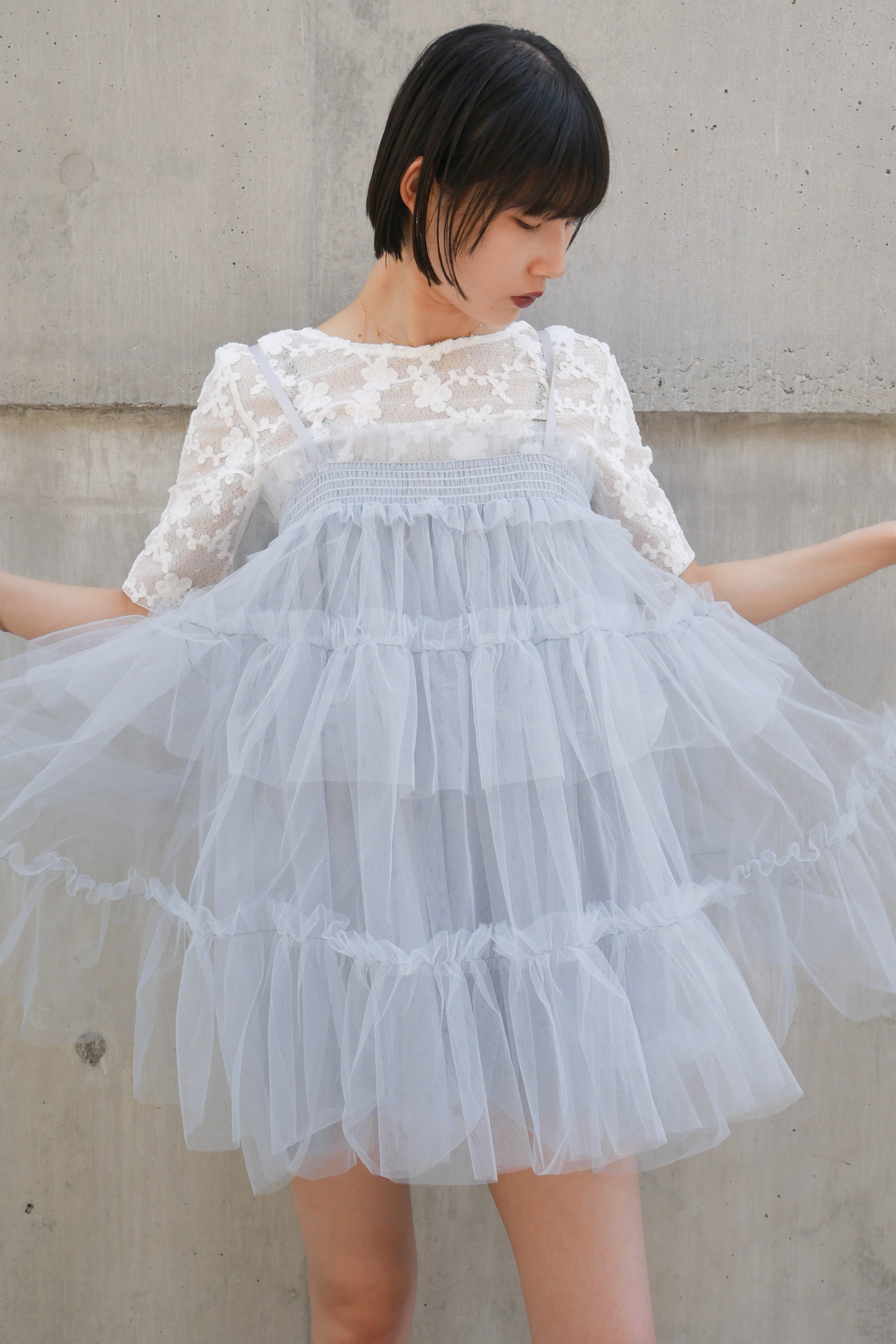 HONEY MI HONEY｜tulle tiered tunic camisole