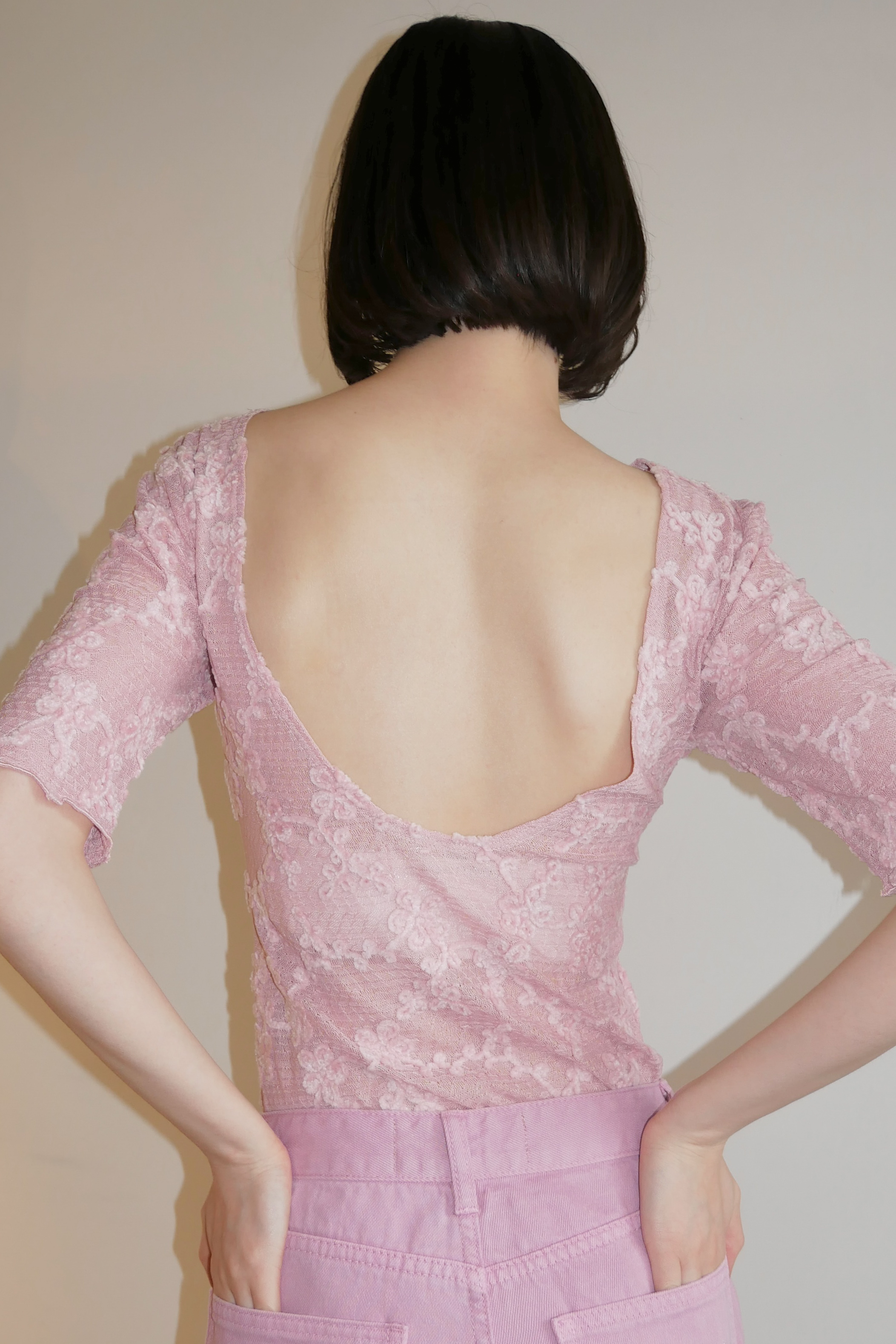 HONEY MI HONEY】molle embroidery lace short sleeve body suit HONEY