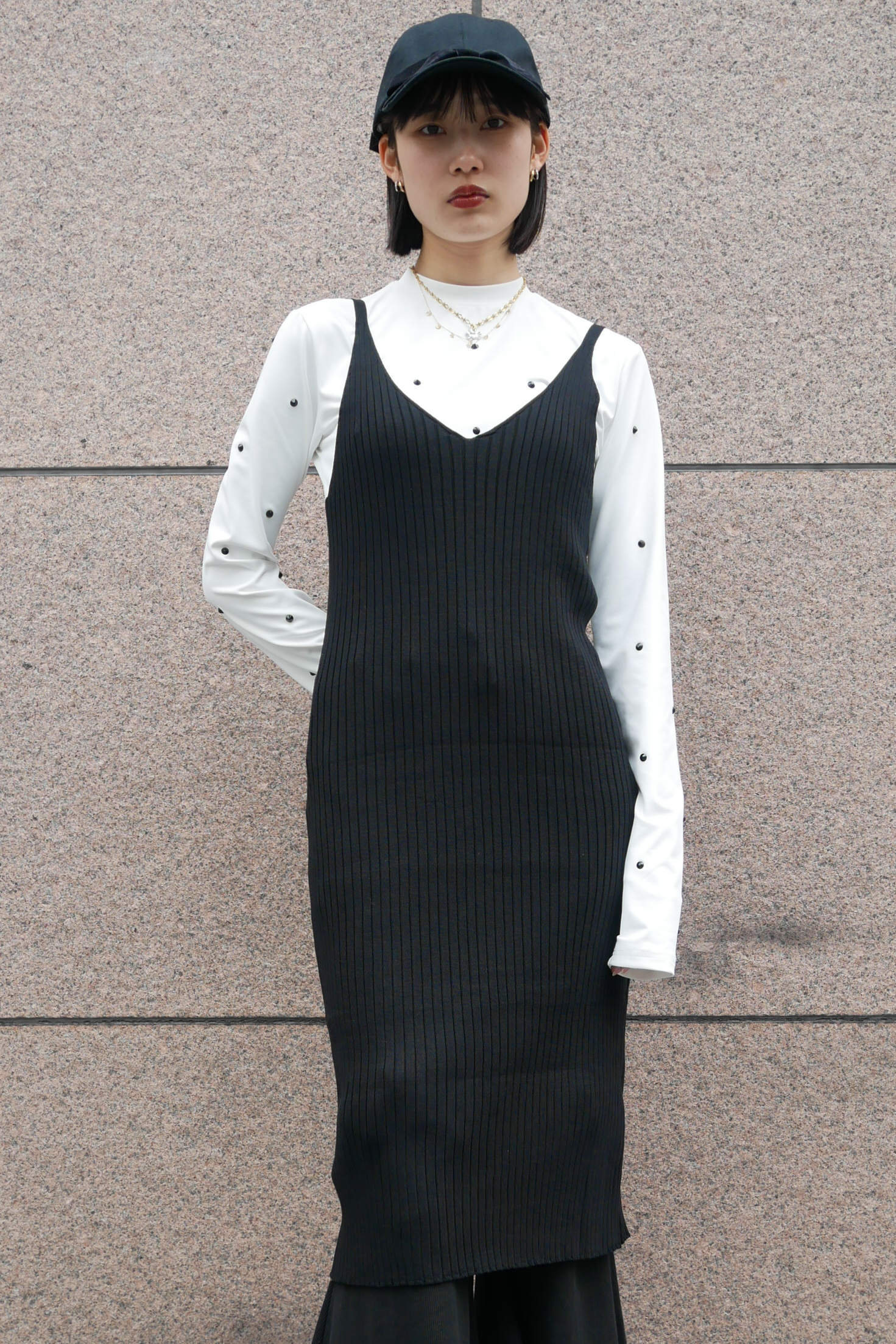【ALORA THE WAY】V neck rib long onepiece