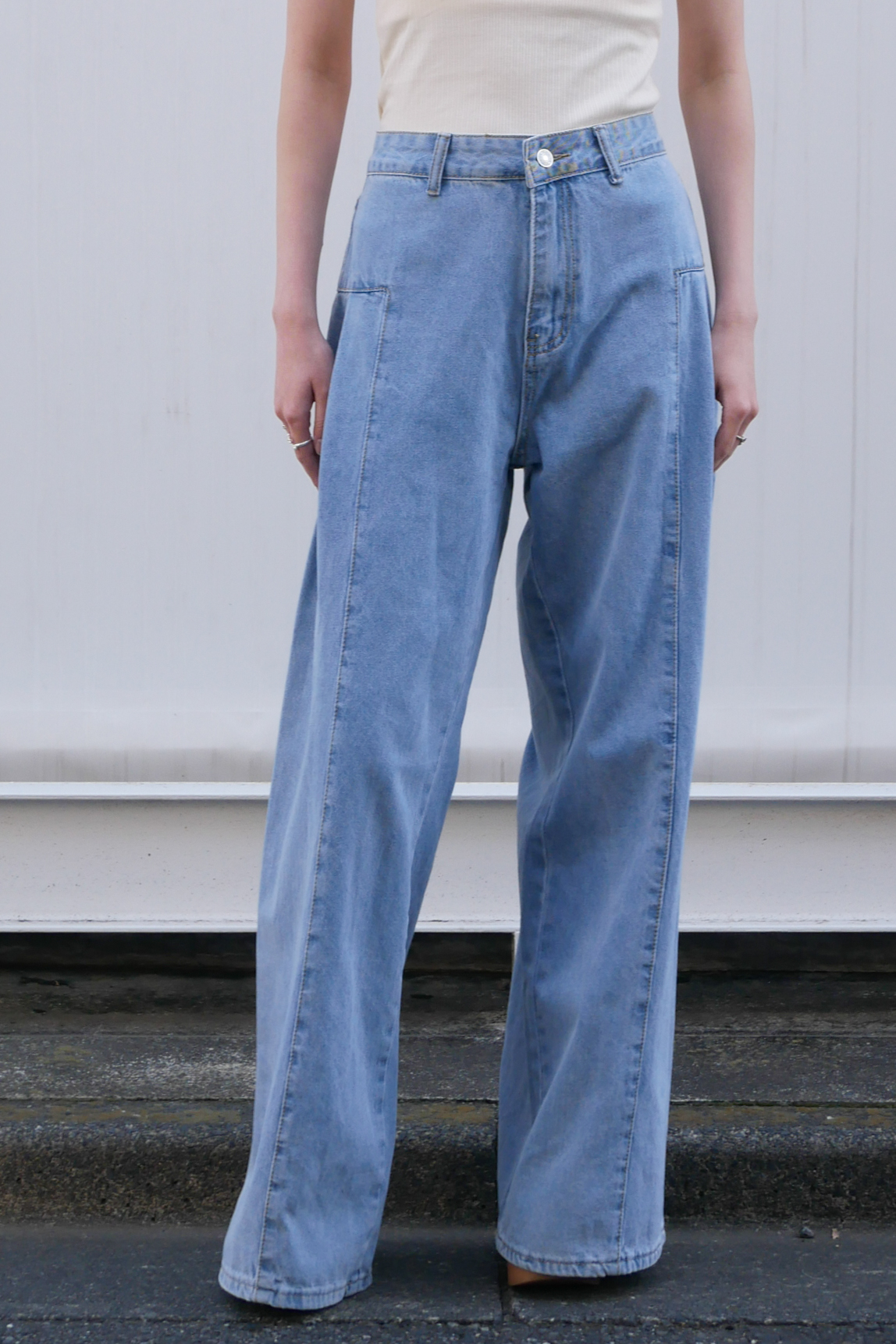 【ALORA THE WAY】tack wide denim pants