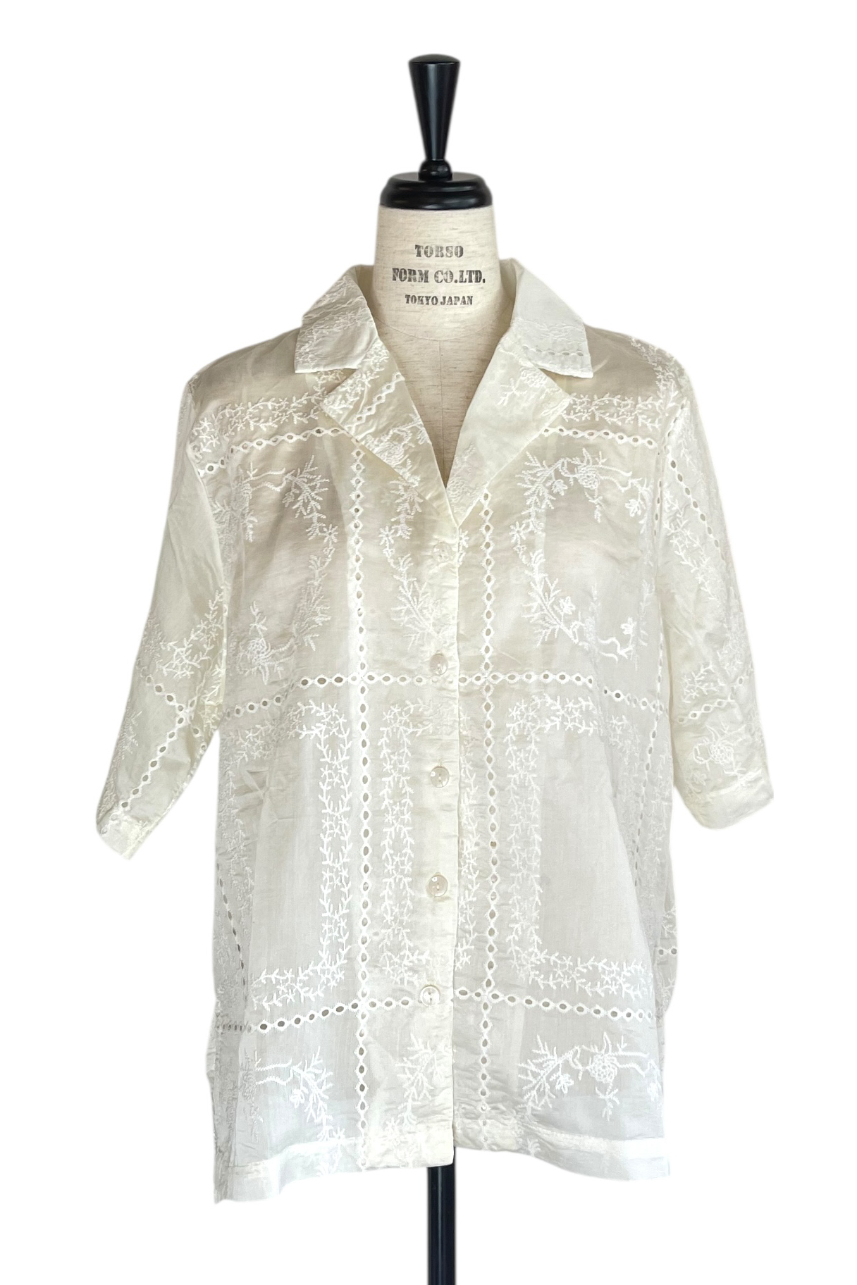 【ALORA THE WAY】embroidery lace open collar shirt