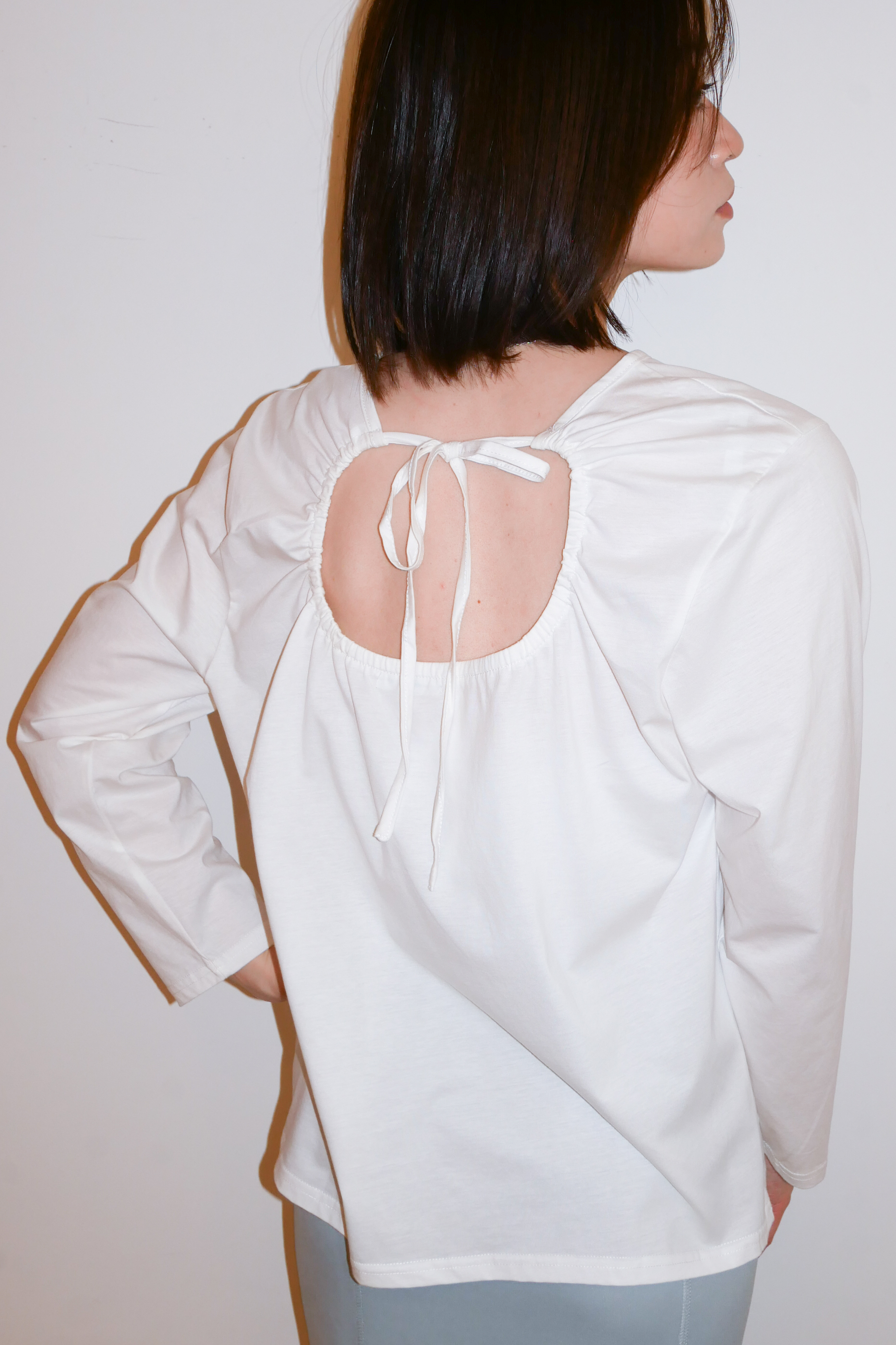 【ALORA THE WAY】back drawstring cotton LS T-shirt