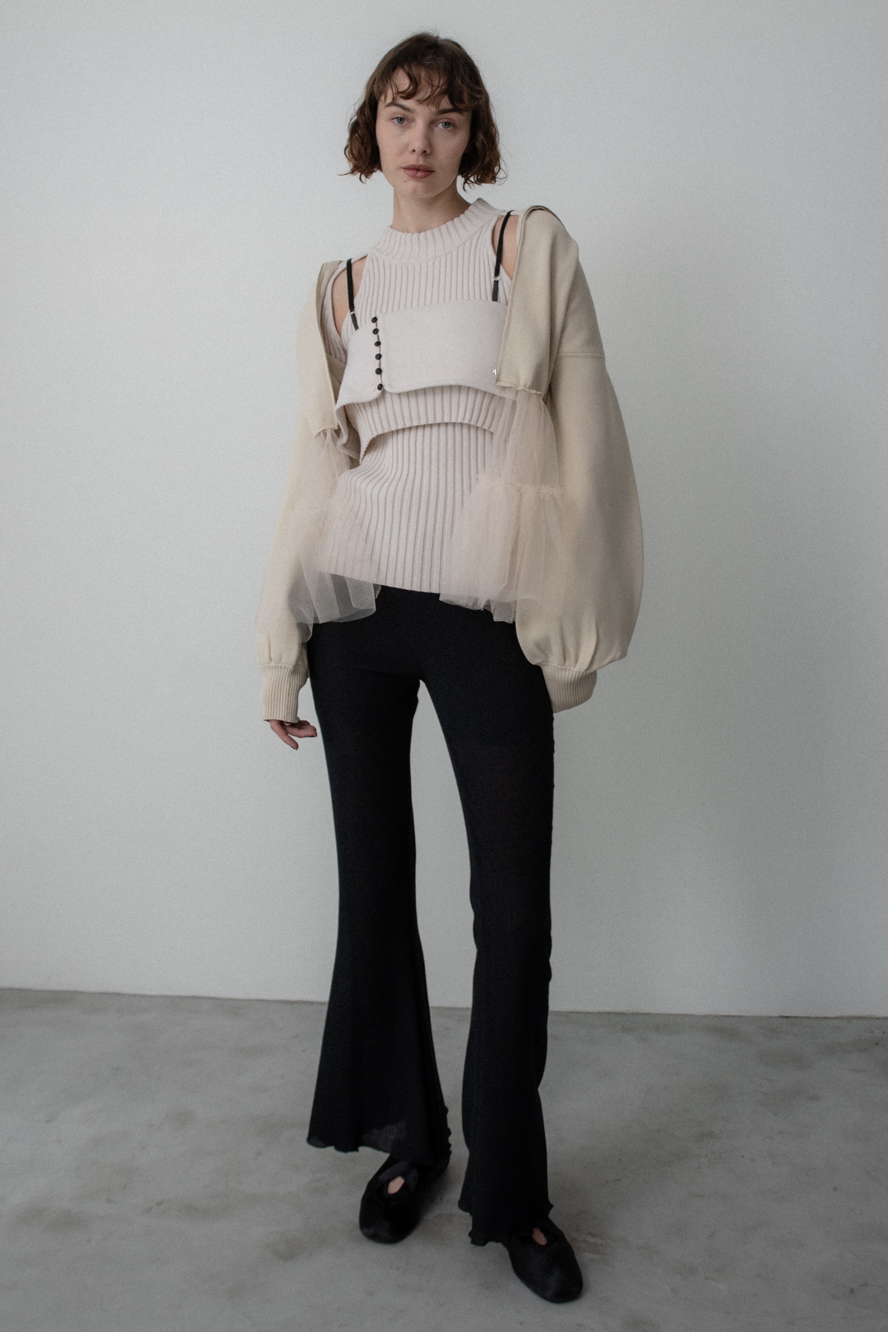 tulle frill zip blouson