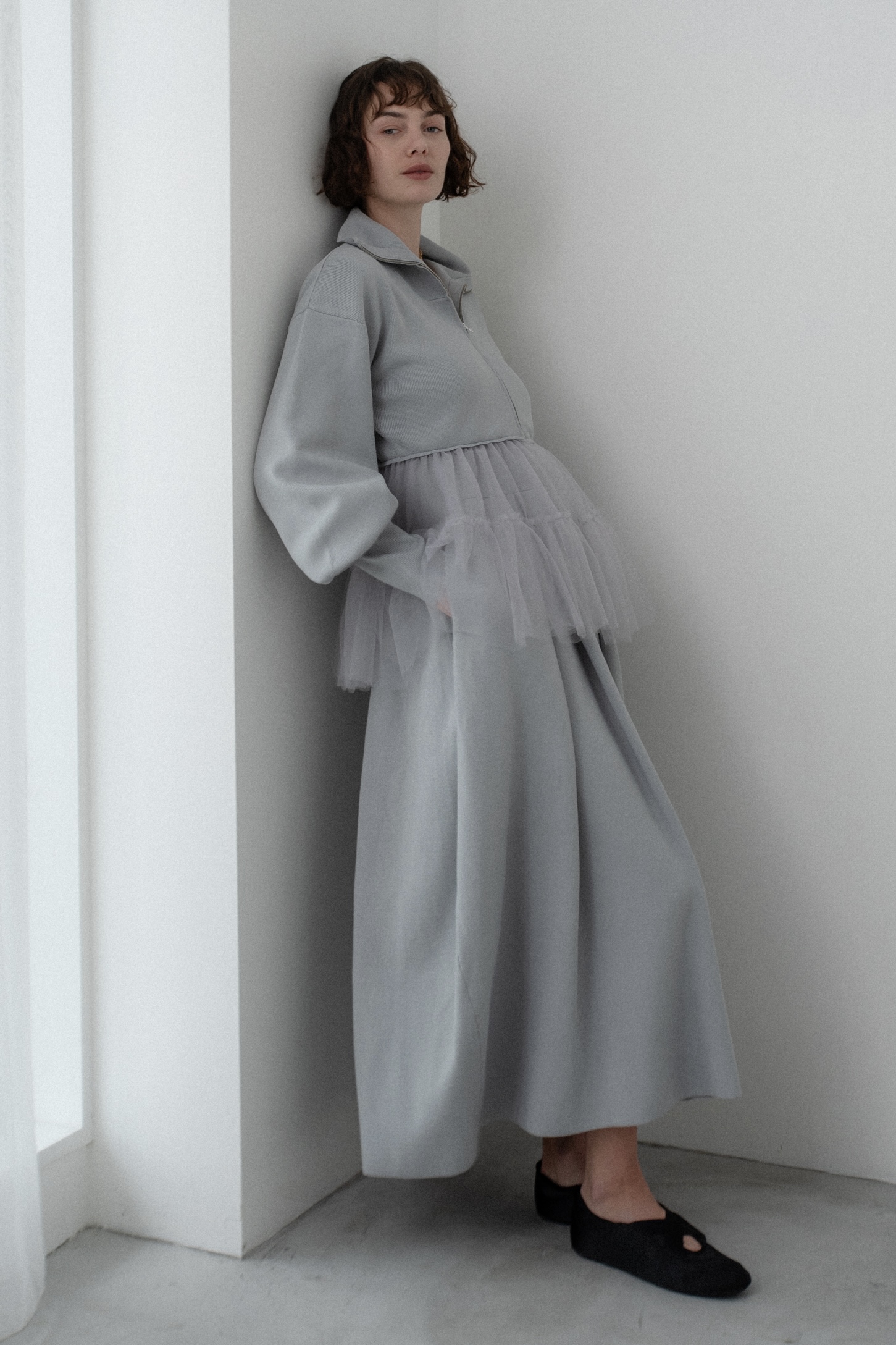 tulle frill zip blouson