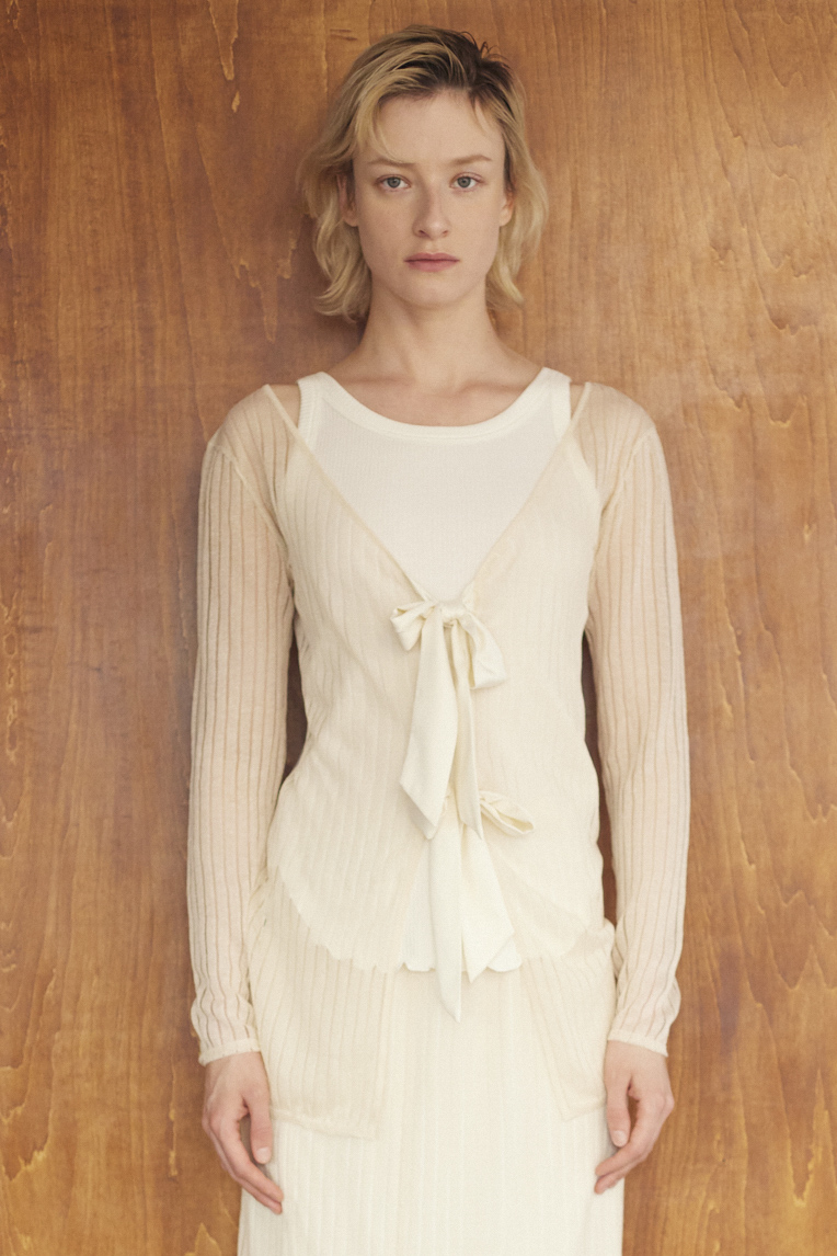 【MAISON ELLIE】sheer rib knit long cardigan