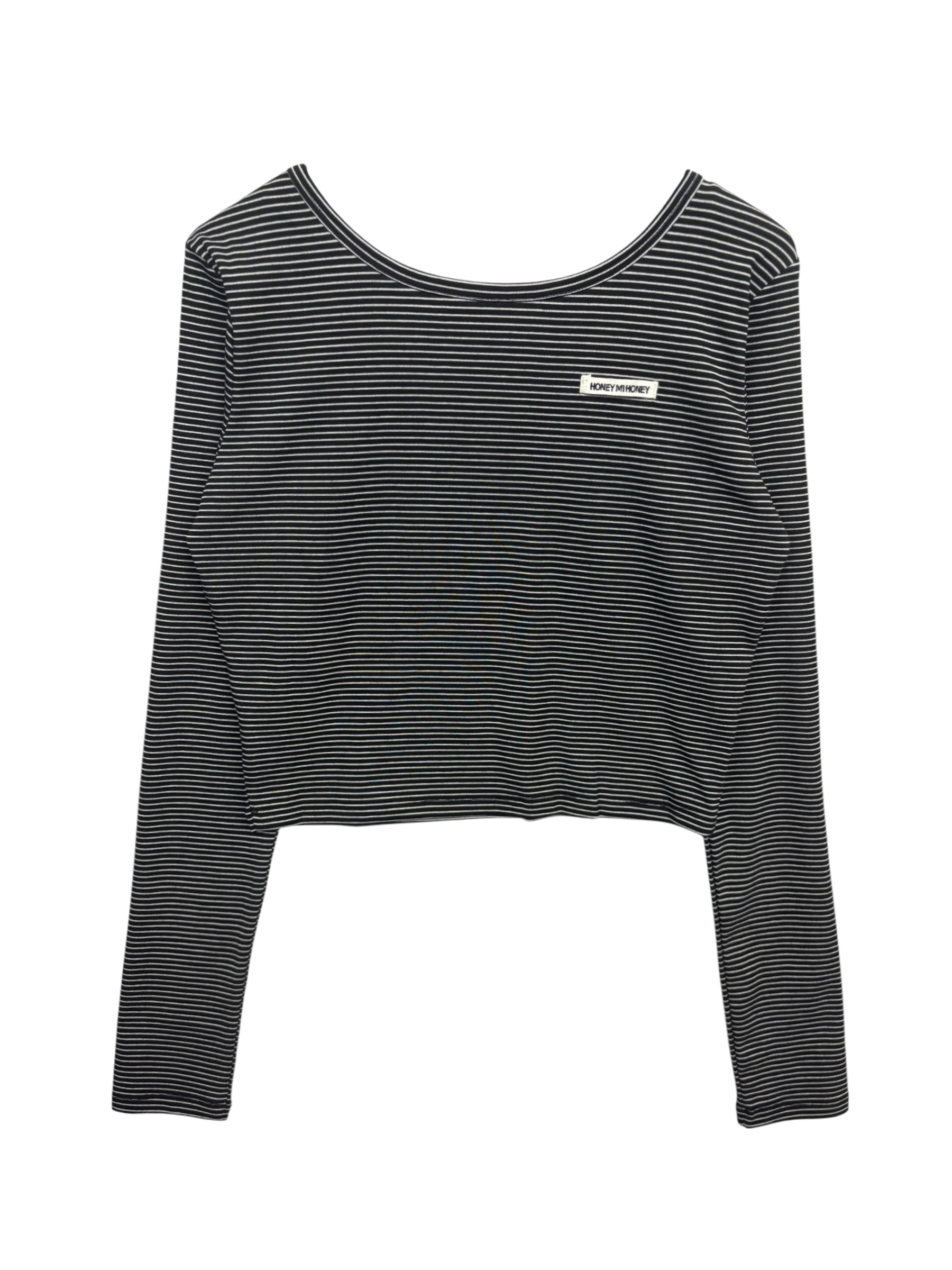 HONEY MI HONEY】honey logo border cropped long t-shirt HONEY.MALL