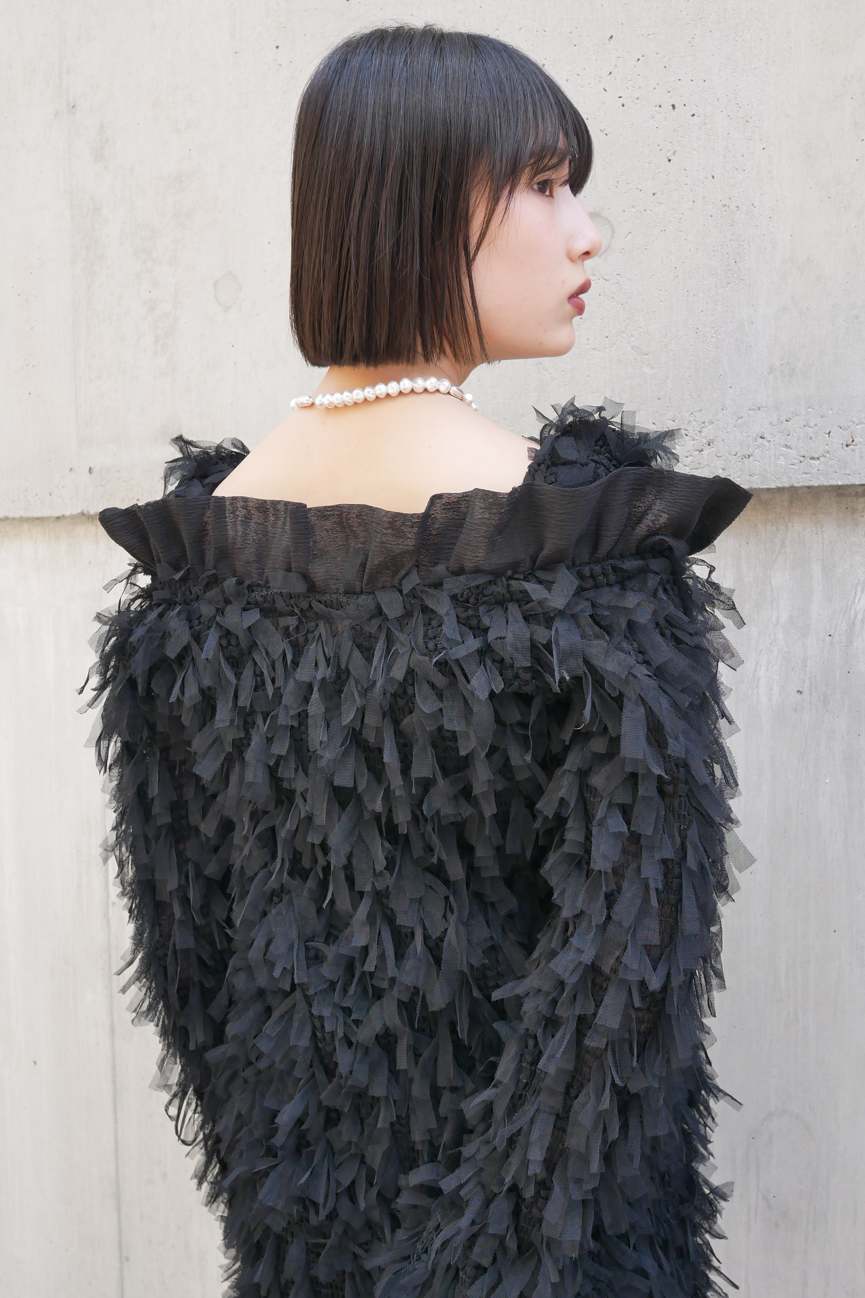 fringe off shoulder cardigan | HONEY MI HONEY