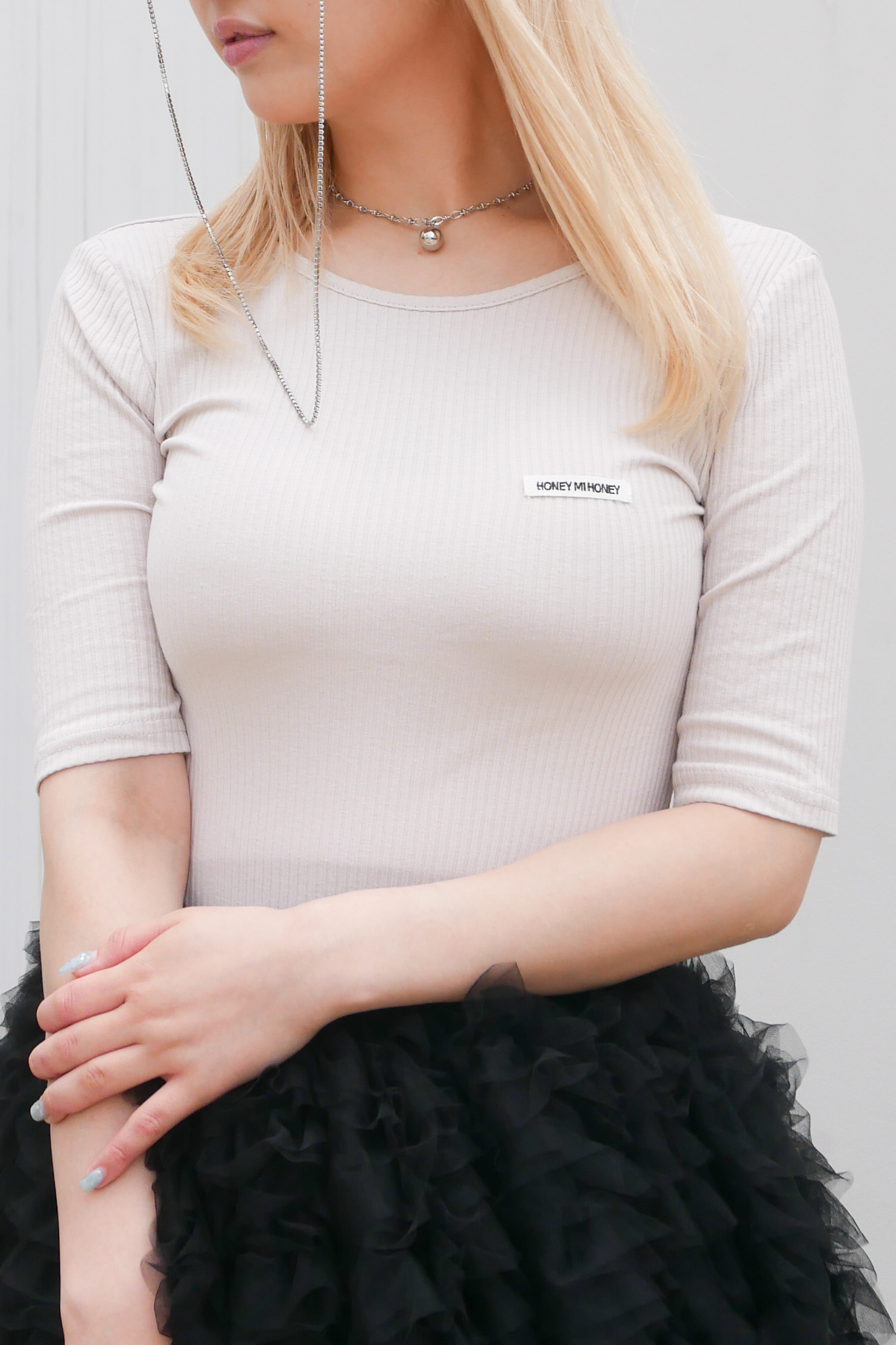 【HONEY MI HONEY】back open rib tops