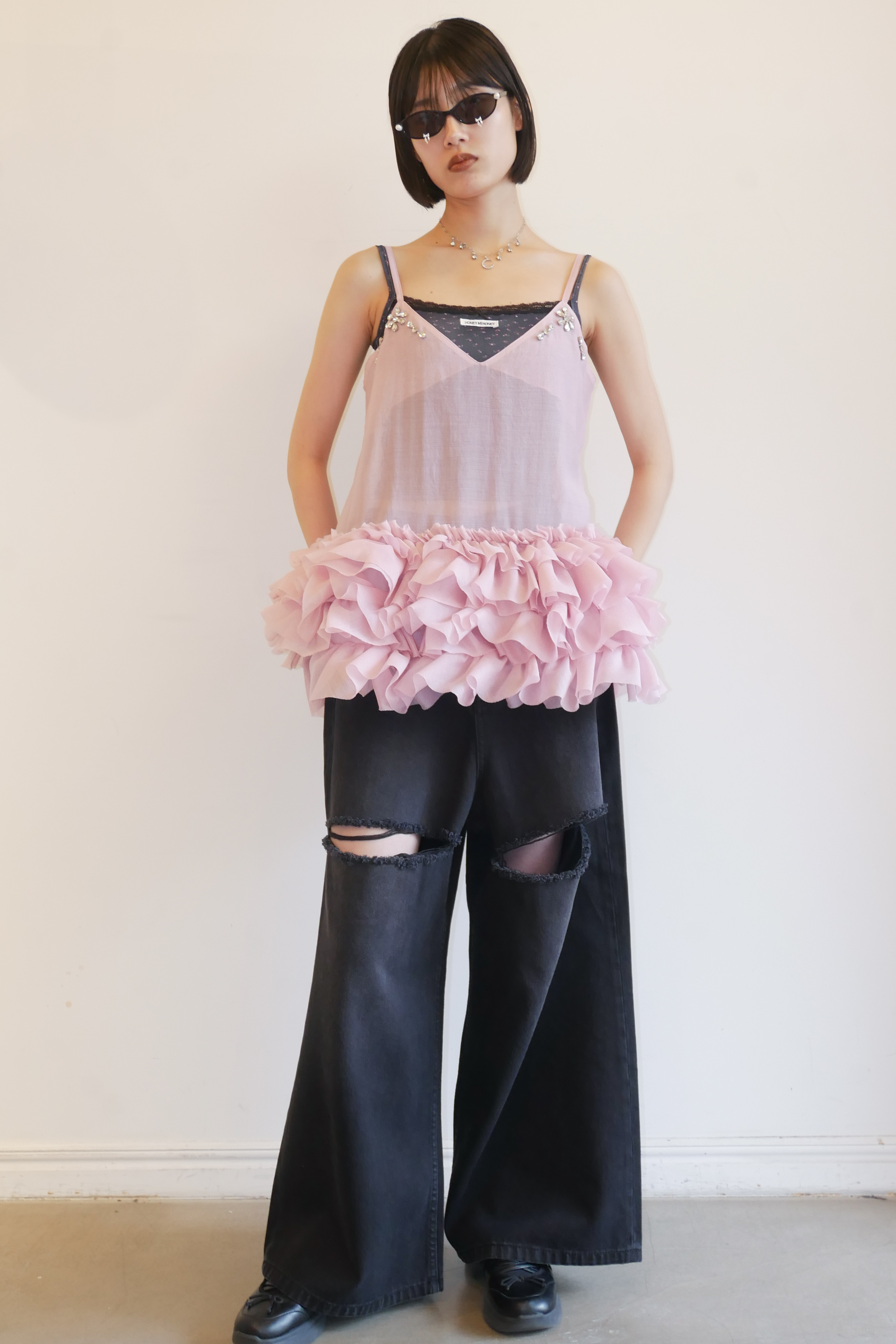 HONEYMIHONEY】HONEY logo cup-in floral camisole HONEY.MALL