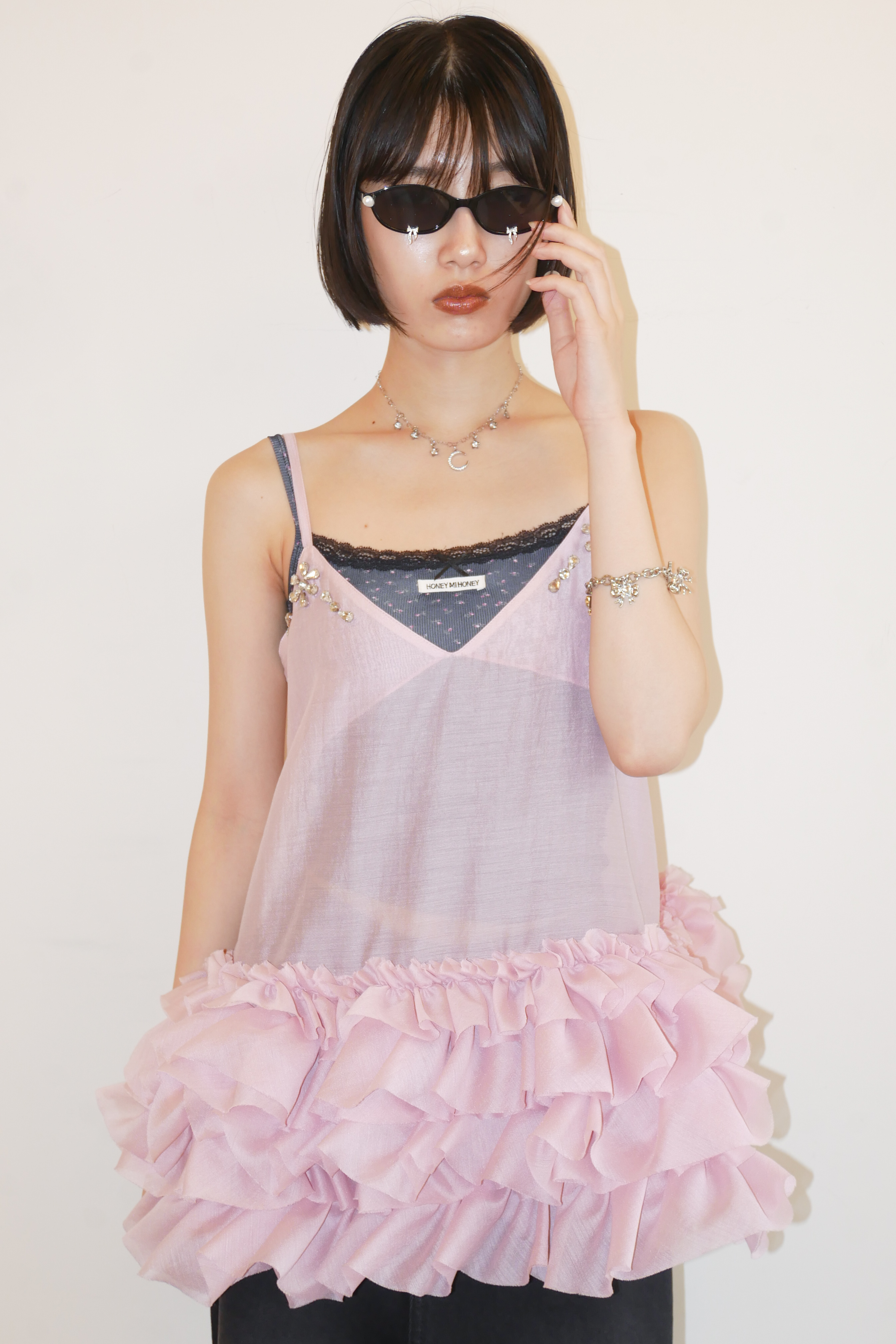 HONEYMIHONEY】HONEY logo cup-in floral camisole HONEY.MALL