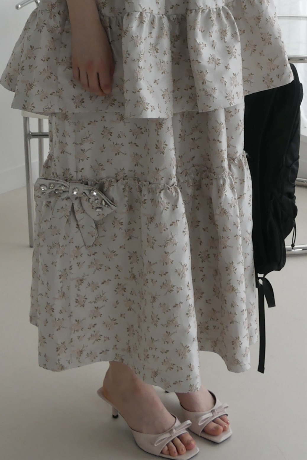 【ESPRIT】floral jacquard bijou ribbon skirt