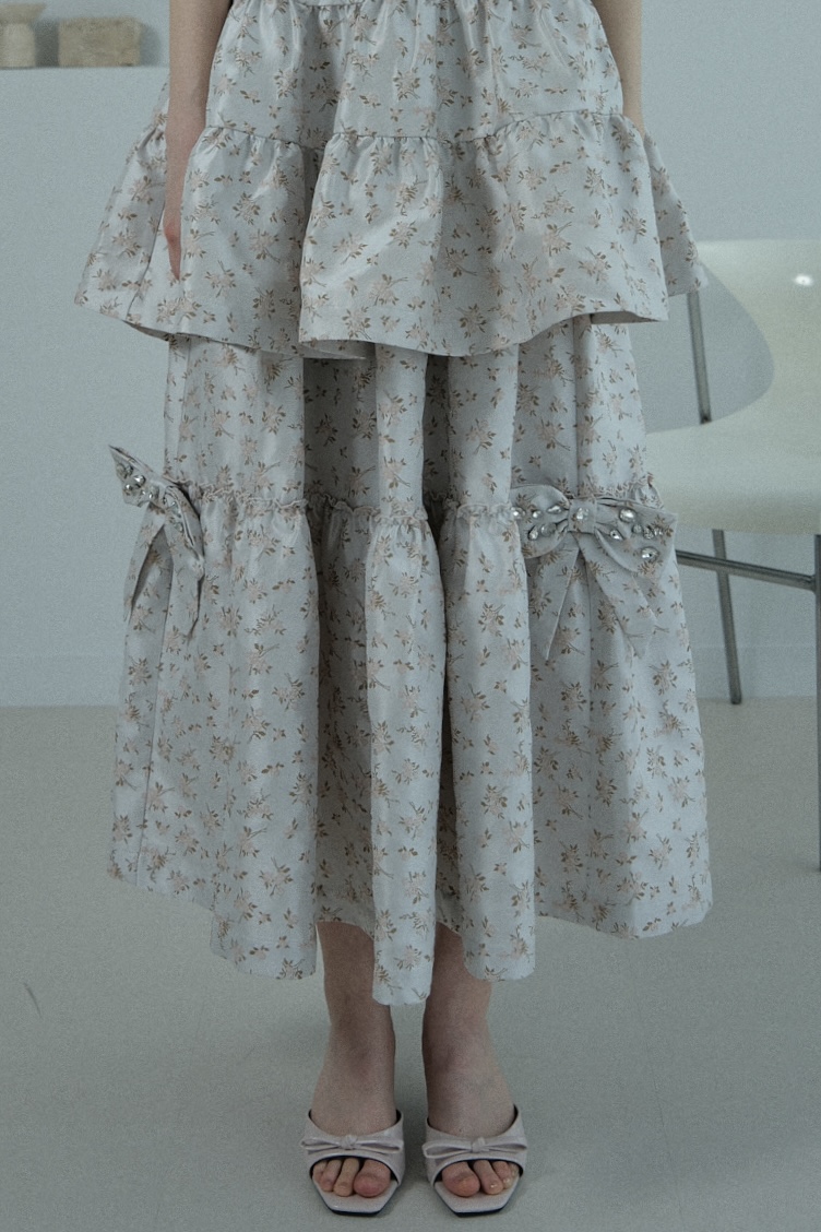 floral jacquard bijou ribbon skirt | ESPRIT