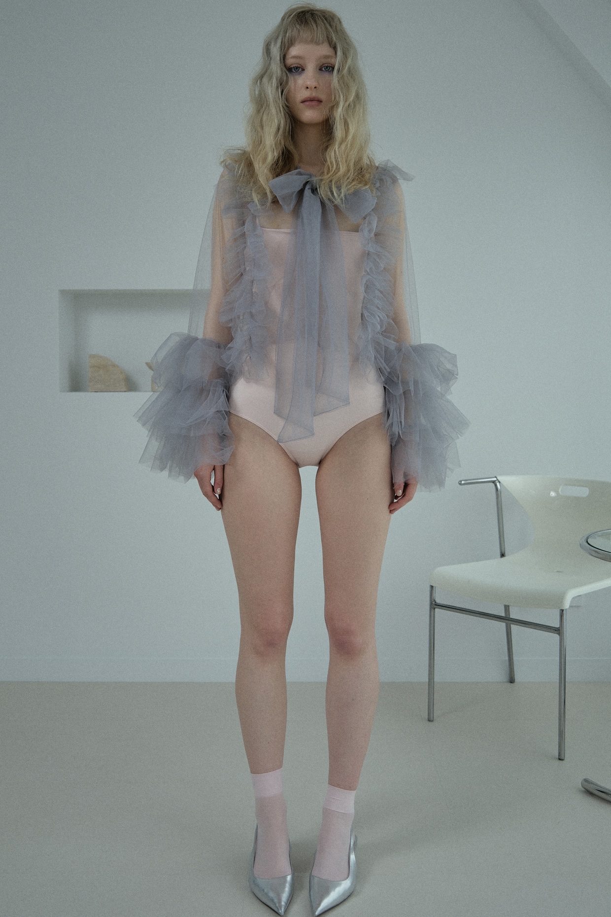 ribbon tulle tiered sleeve blouse | ESPRIT