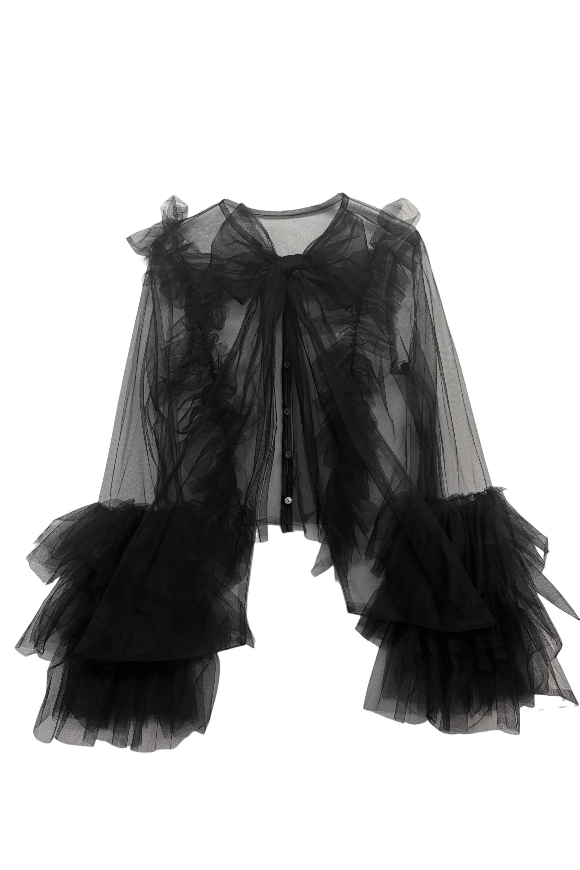 ribbon tulle tiered sleeve blouse | ESPRIT