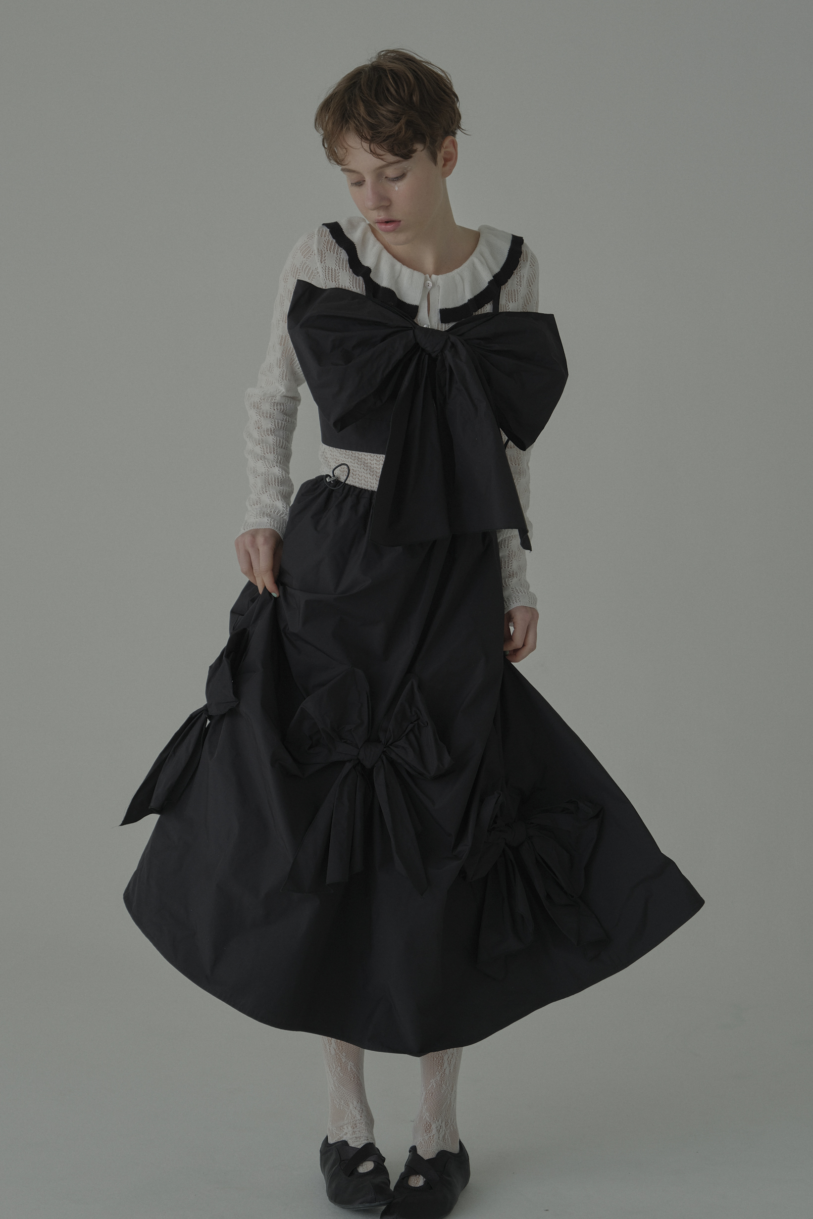 (im) perf. Silk Drape Knit / Black 新品未使用 ESPRIT｜taffeta ribbon drape skirt