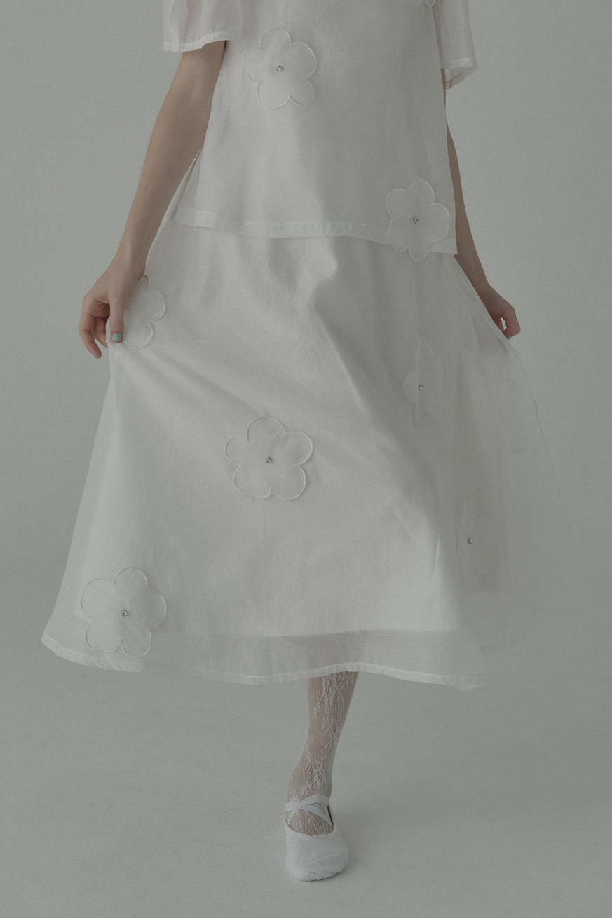 【ESPRIT】flower organdie flare skirt