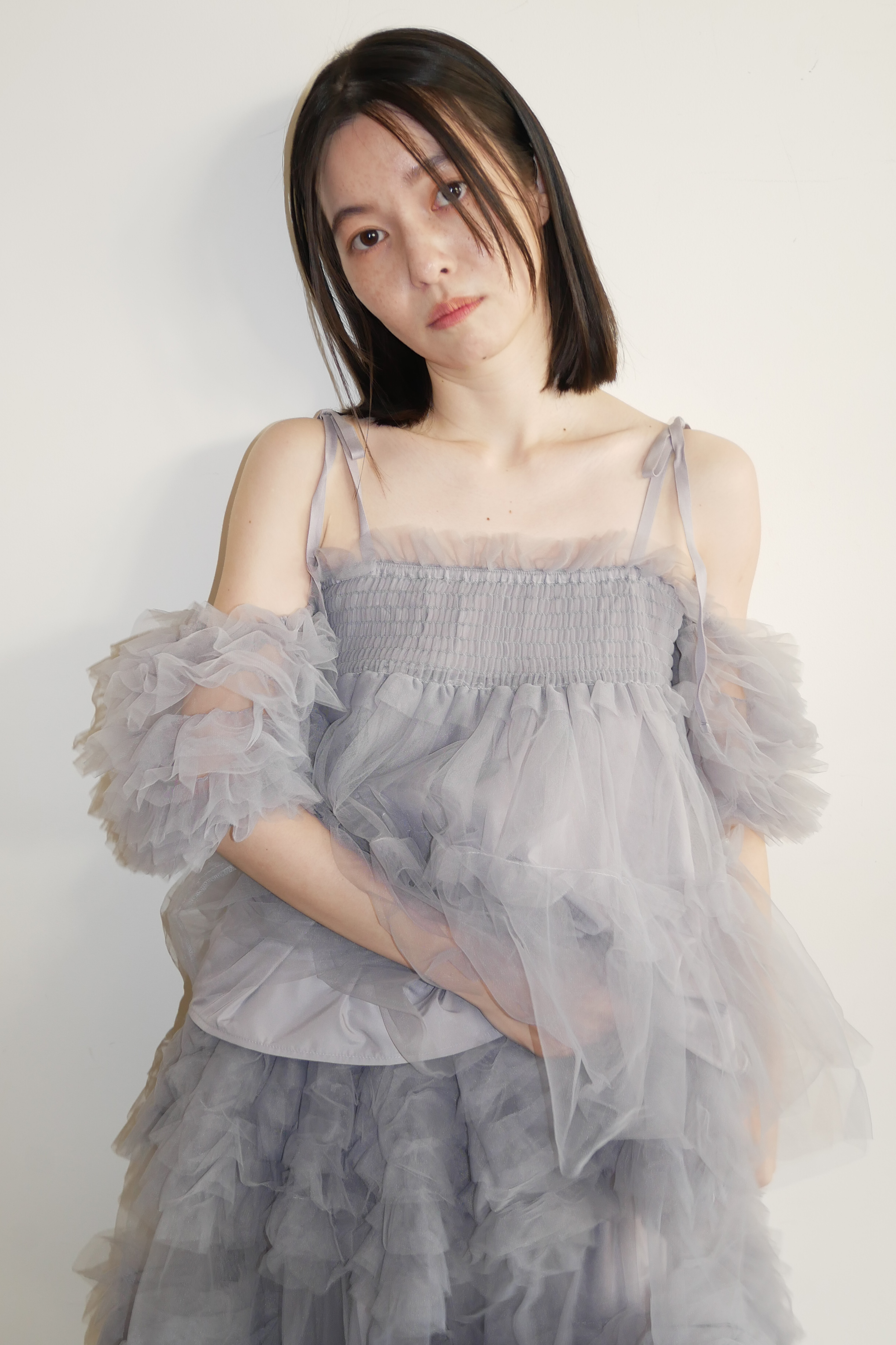 ESPRIT｜tulle puff sleeve blouse｜チュールパフスリーブブラウス